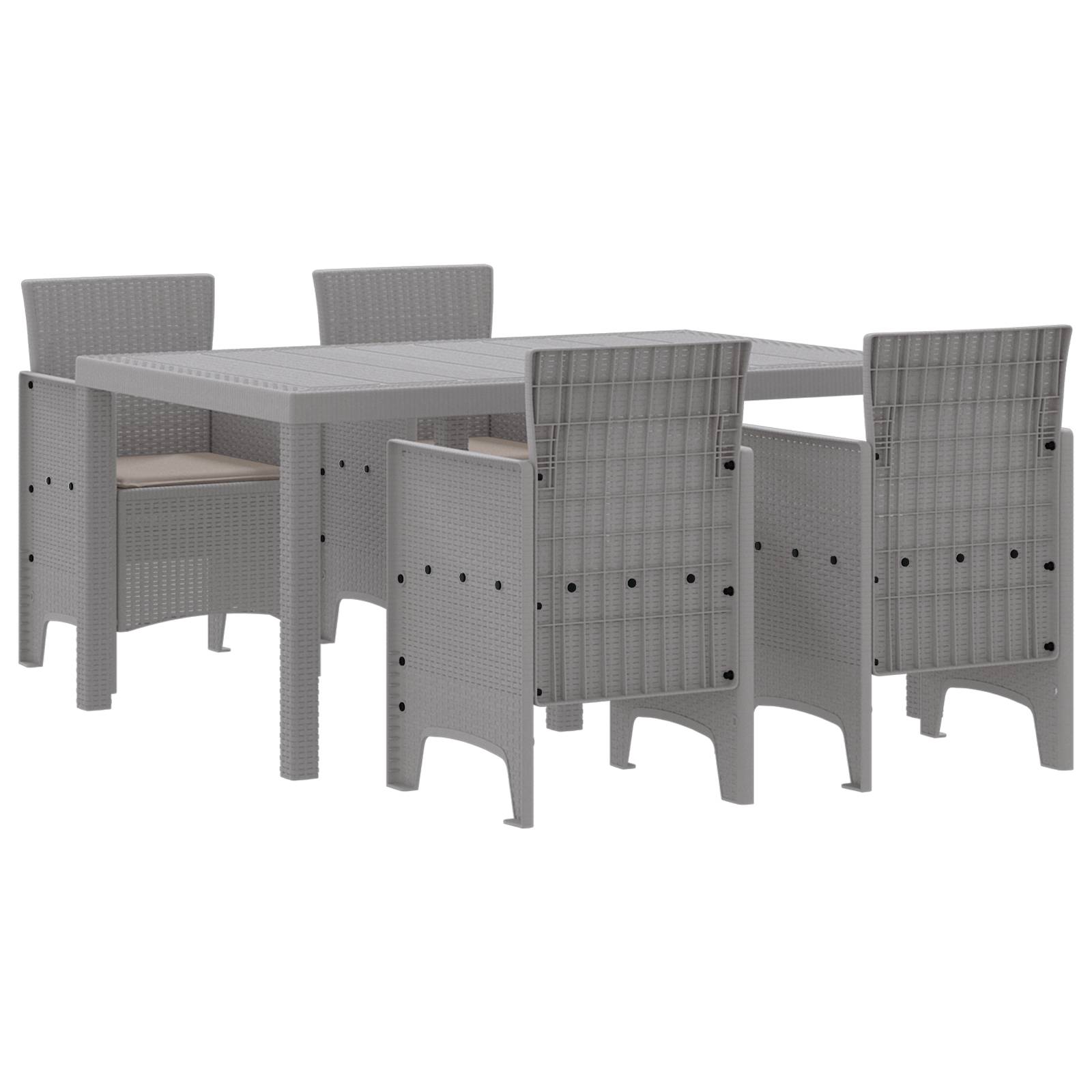 vidaXL 5-teilige Garten Essgruppe mit Kissen Hellgraues Poly Rattan
