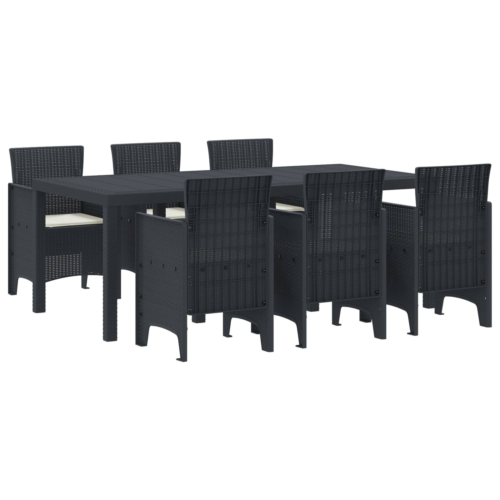 vidaXL 7-teilige Garten Essgruppe mit Kissen Anthrazit Poly Rattan