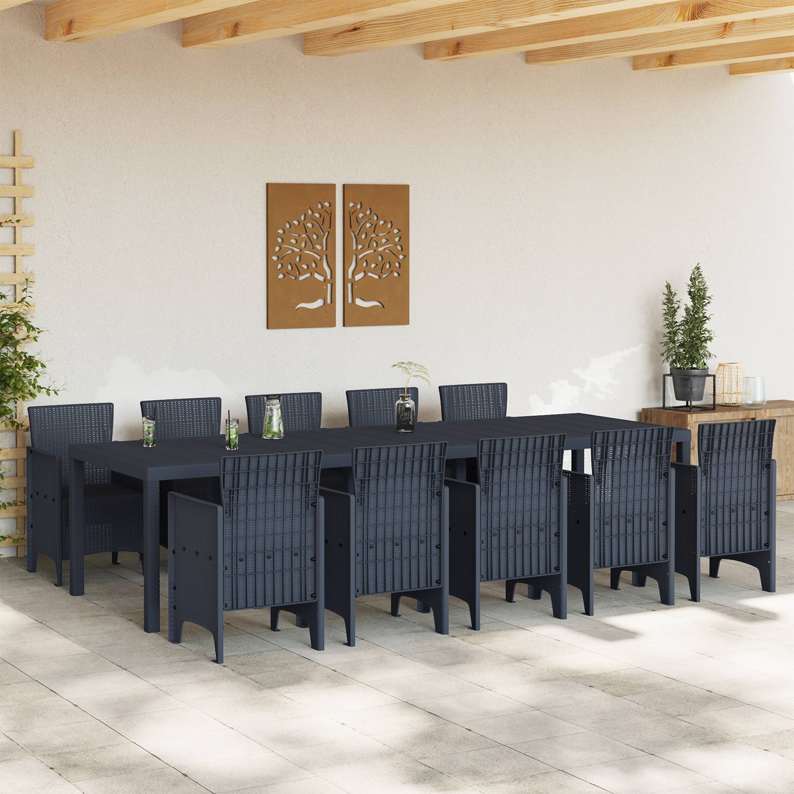 vidaXL 11-teiliges Garten Essset Anthrazit Poly-Rattan