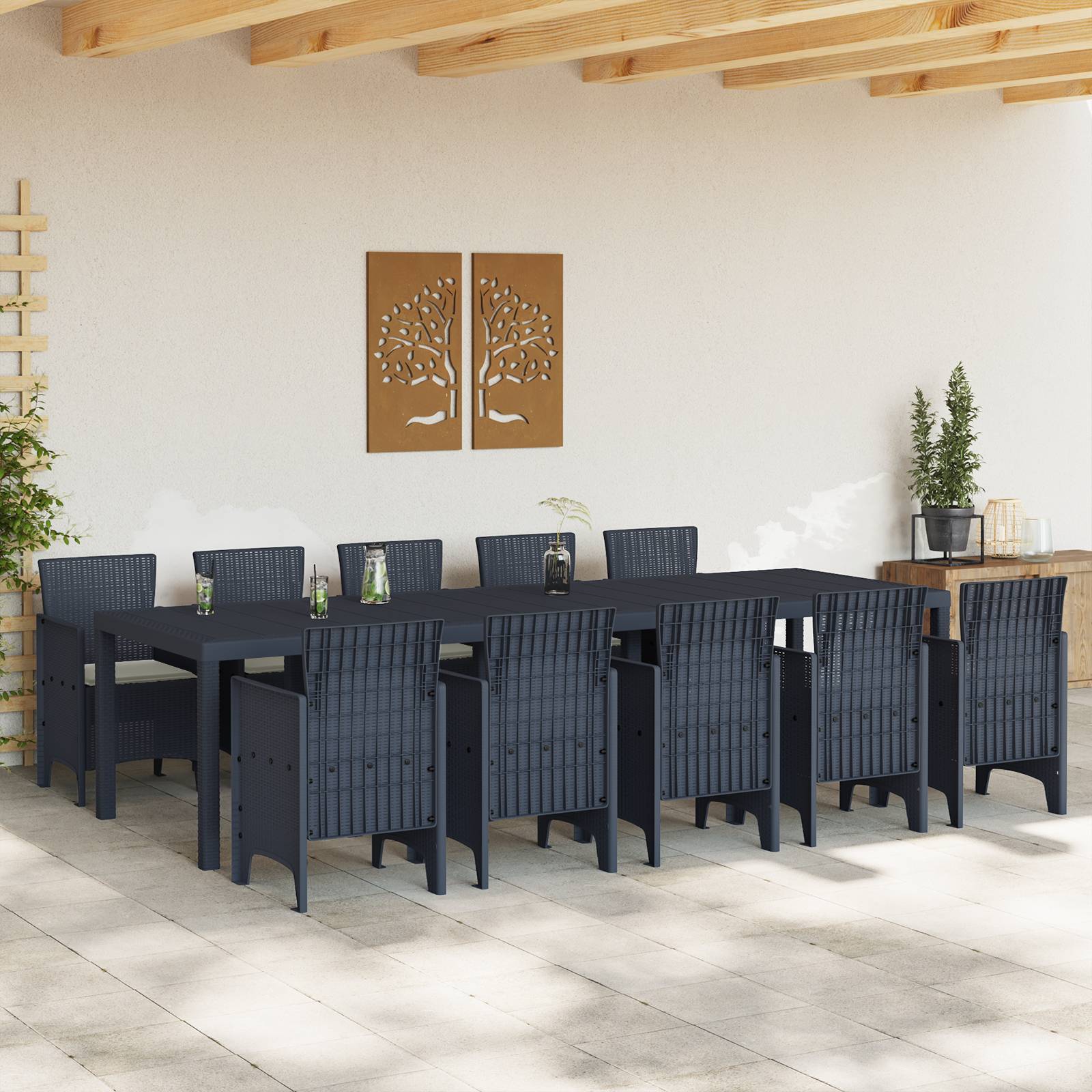 vidaXL 11-teiliges Garten Essset mit Kissen Anthrazit Poly-Rattan