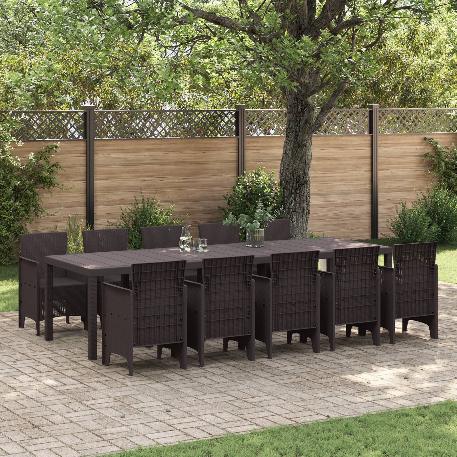 vidaXL 11-teiliges Gartentischset aus braunem Poly-Rattan