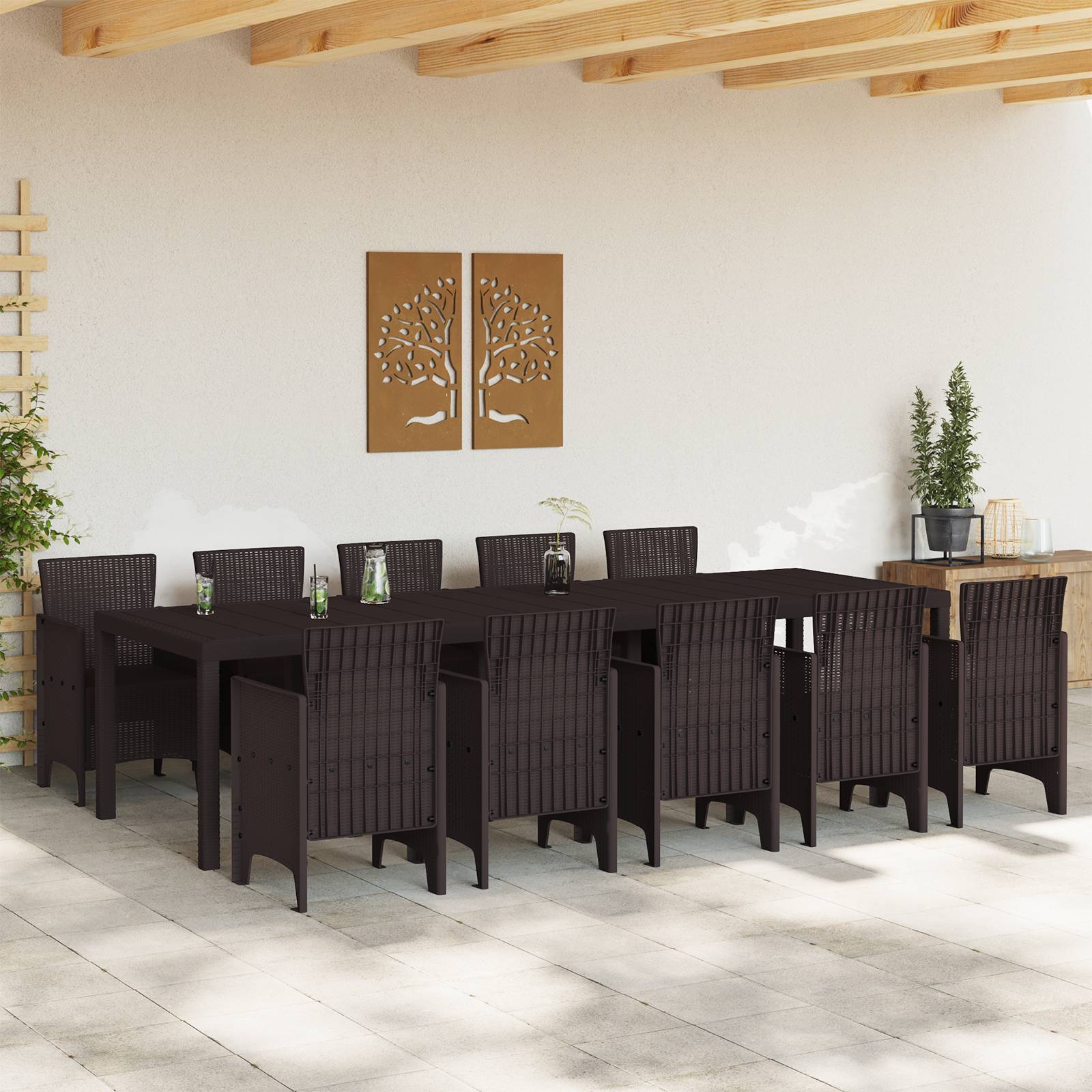 vidaXL 11-teiliges Gartentischset aus braunem Poly-Rattan
