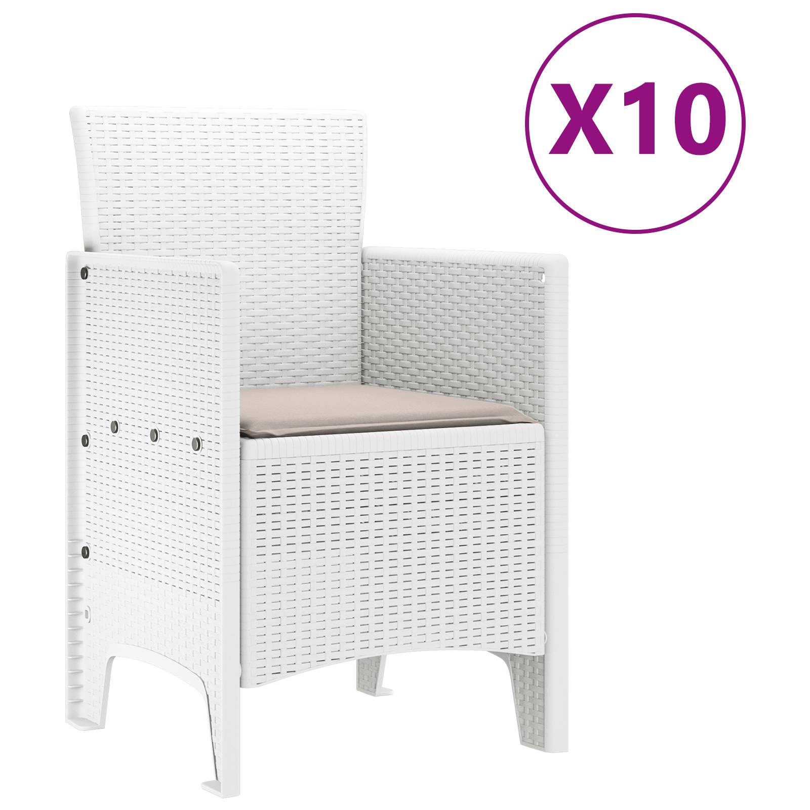 vidaXL 11-teiliges Garten-Ess-Set mit Kissen Weiß Poly-Rattan