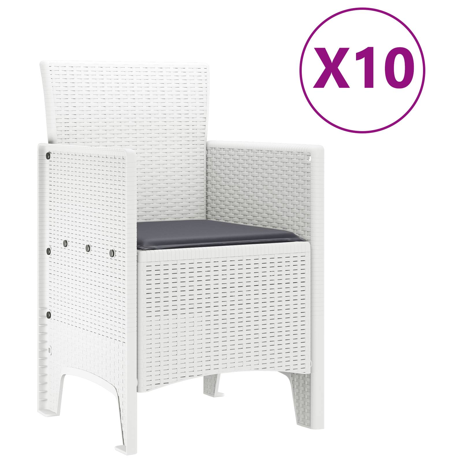 vidaXL 11-teiliges Gartendining-Set mit Kissen Weiß Poly-Rattan