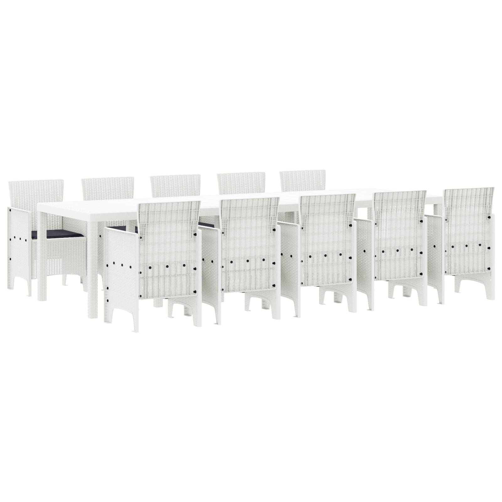 vidaXL 11-teiliges Gartendining-Set mit Kissen Weiß Poly-Rattan