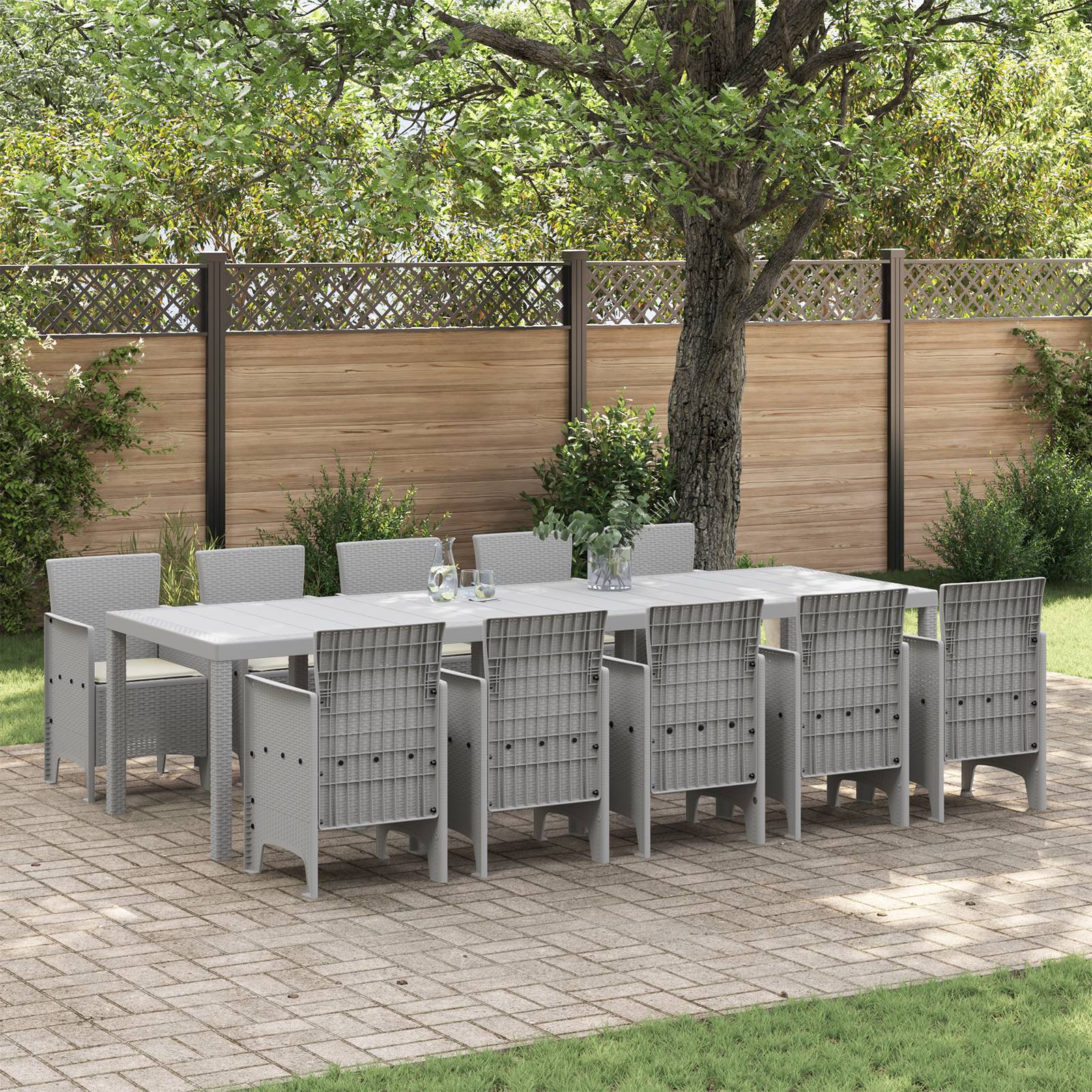 vidaXL 11-teilige Garten-Essgruppe mit Kissen Hellgrau Poly-Rattan