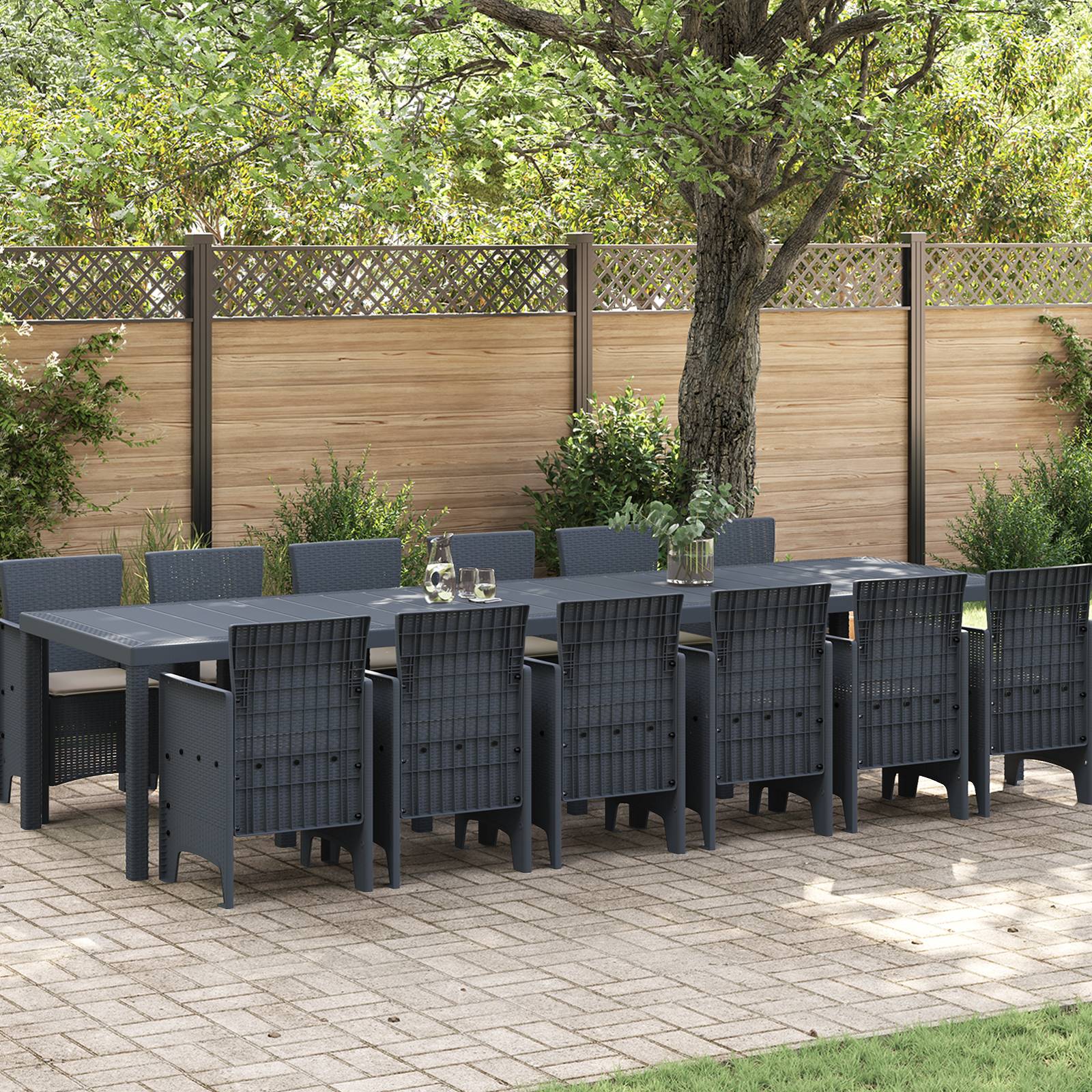 vidaXL 13-teiliges Garten-Essset mit Kissen Anthrazit Poly-Rattan