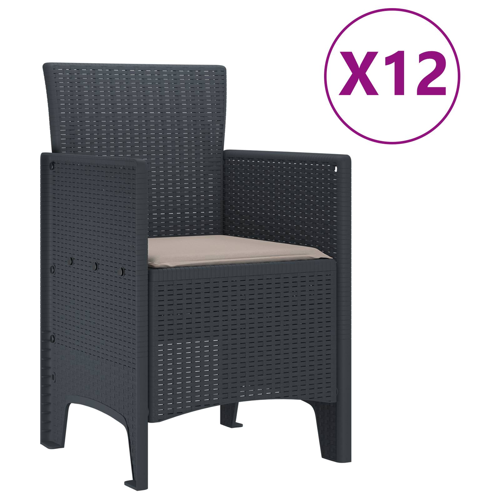 vidaXL 13-teiliges Garten-Essset mit Kissen Anthrazit Poly-Rattan