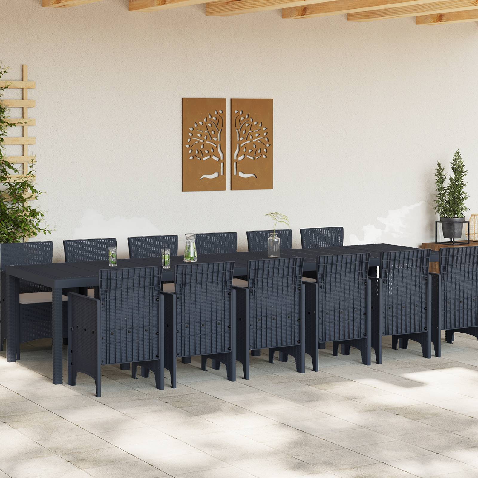 vidaXL 13-teiliges Garten-Essset mit Kissen Anthrazit Poly-Rattan