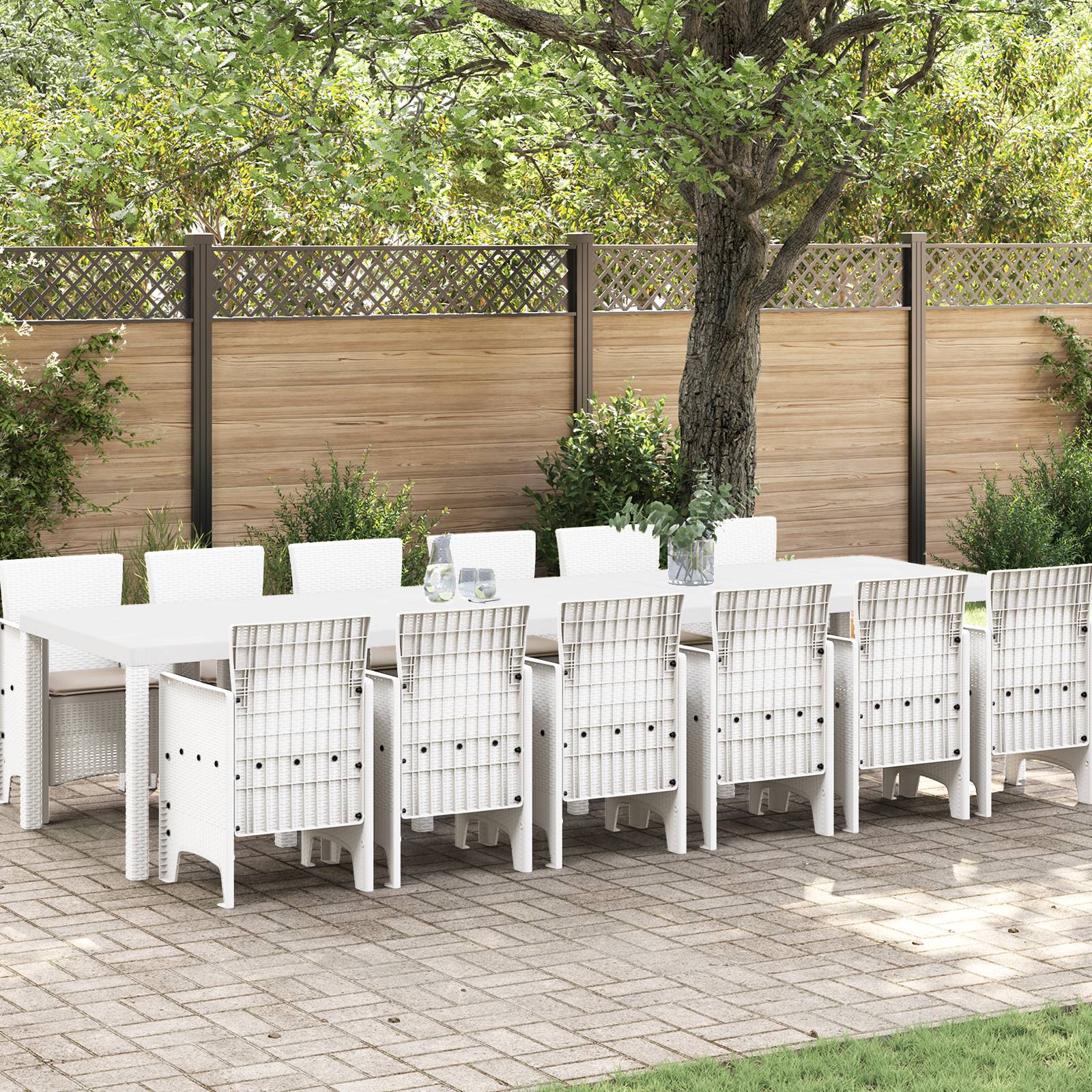 vidaXL 13-teiliges Garten Essset mit Kissen Weiß Poly-Rattan