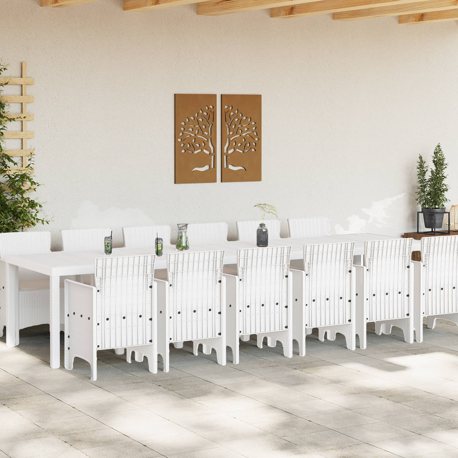 vidaXL 13-teiliges Garten Essset mit Kissen Weiß Poly-Rattan