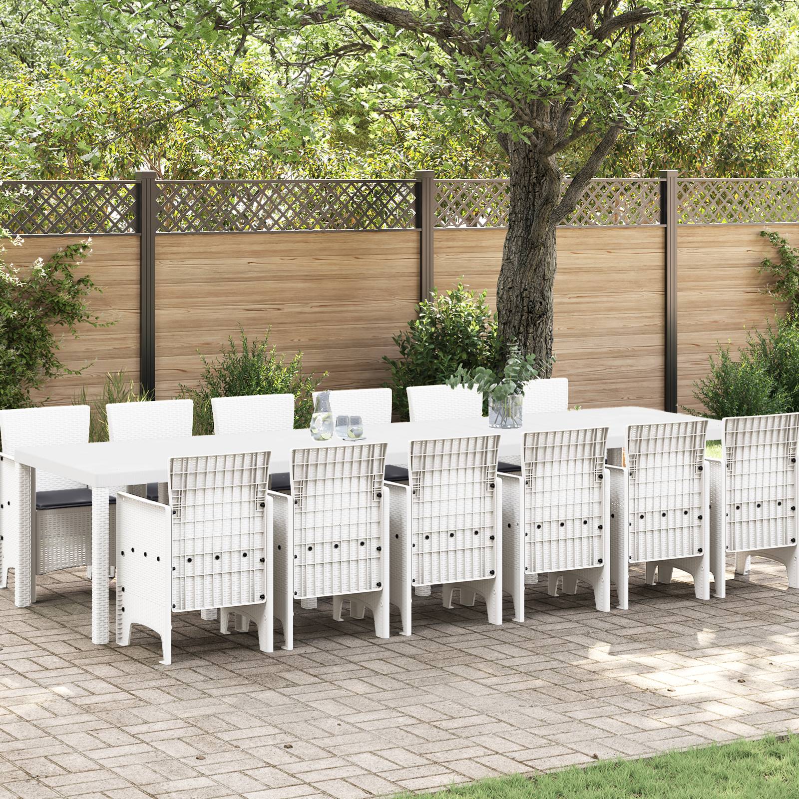 vidaXL 13-teilige Garten Essgruppe mit Kissen Weiß Poly Rattan