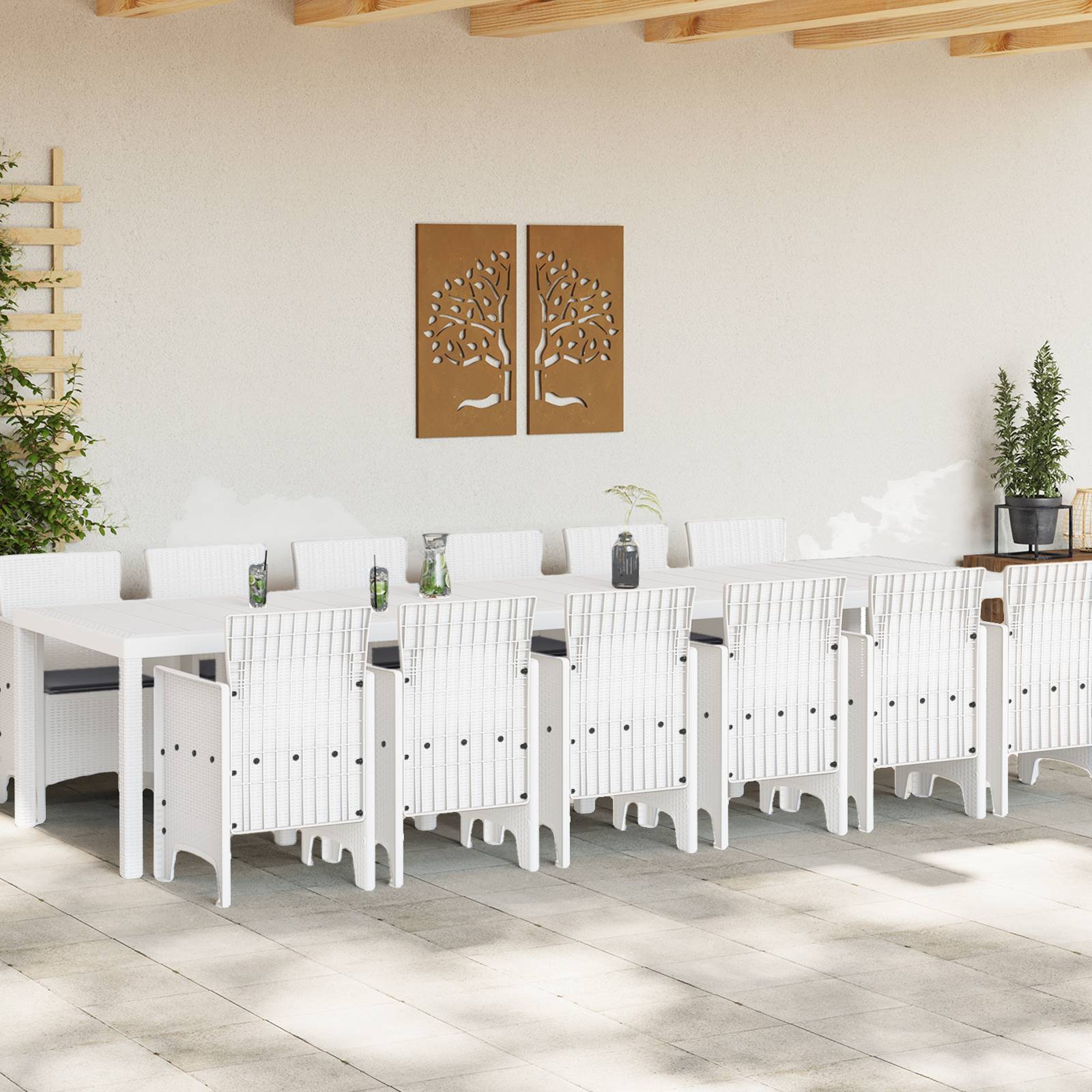 vidaXL 13-teilige Garten Essgruppe mit Kissen Weiß Poly Rattan