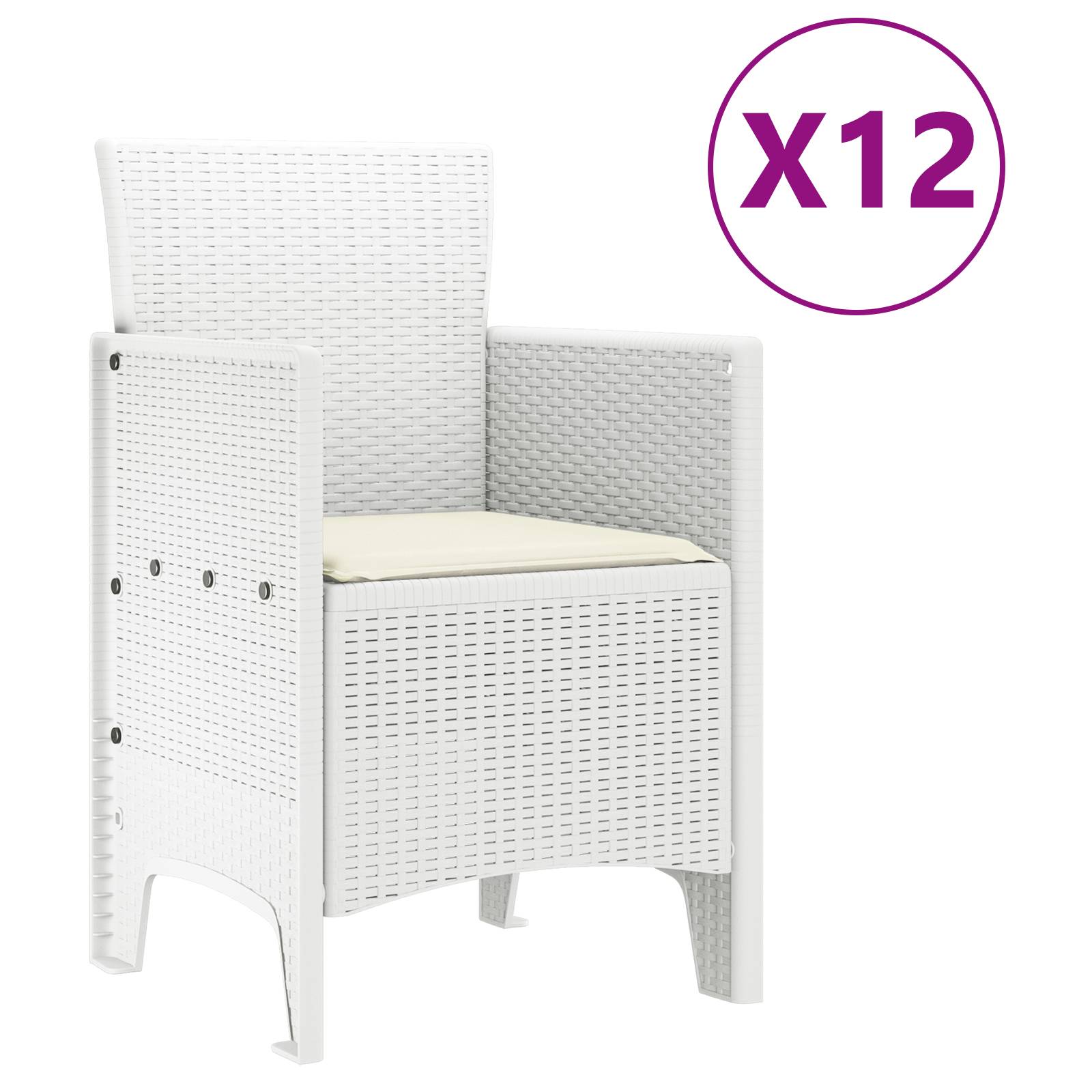vidaXL 13-teiliges Garten-Dining-Set mit Kissen Weiß Poly-Rattan