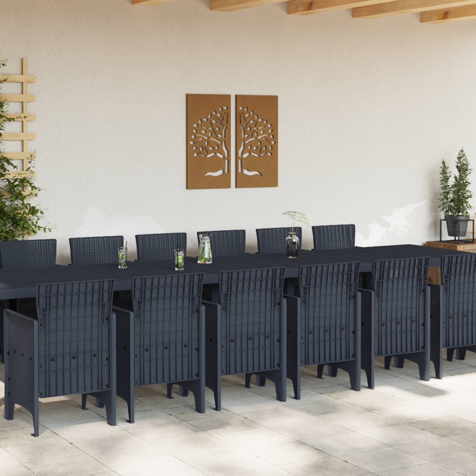 vidaXL 15-teiliges Garten Essset Anthrazit Poly Rattan