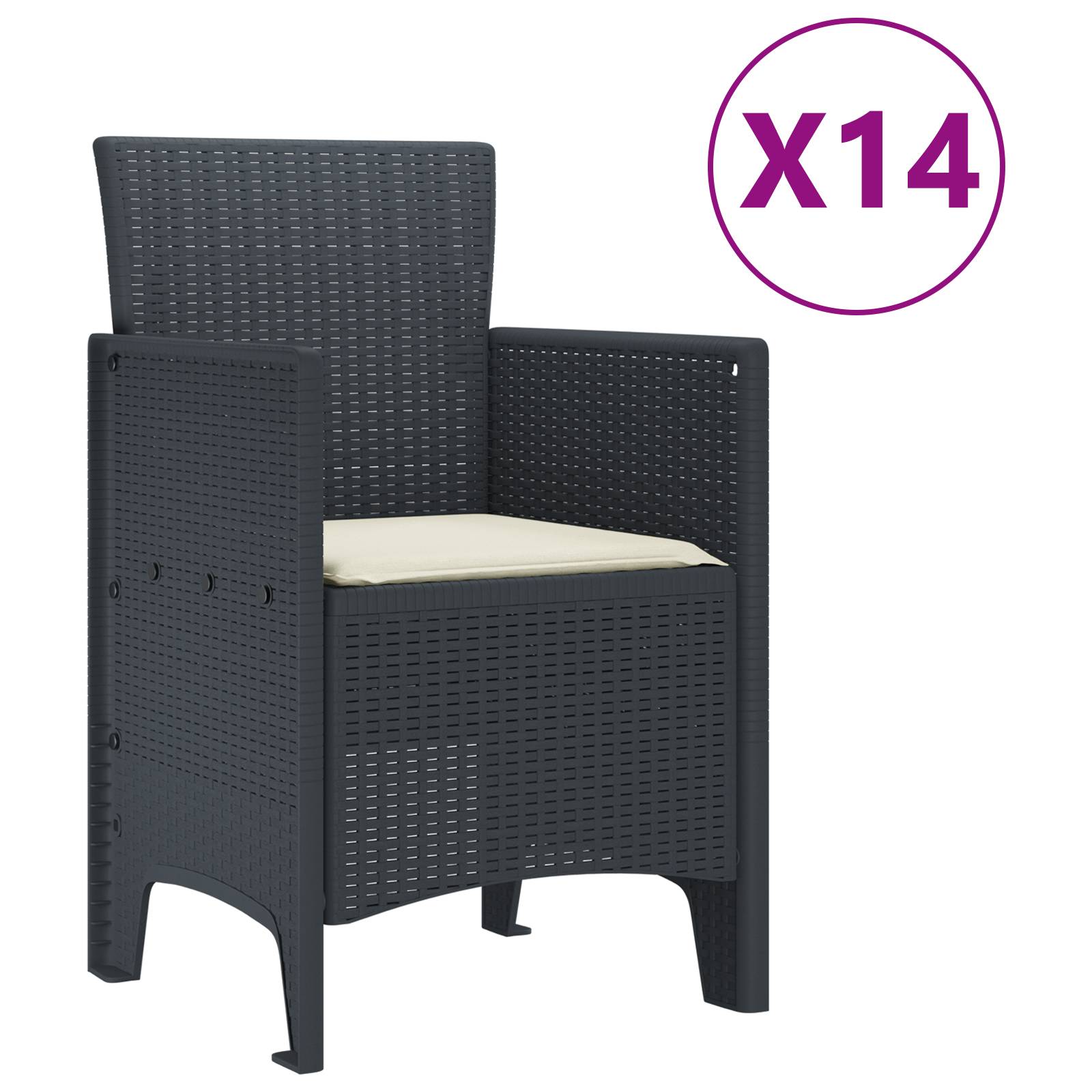 vidaXL 15-teiliges Garten Essset mit Kissen Anthrazit Poly Rattan