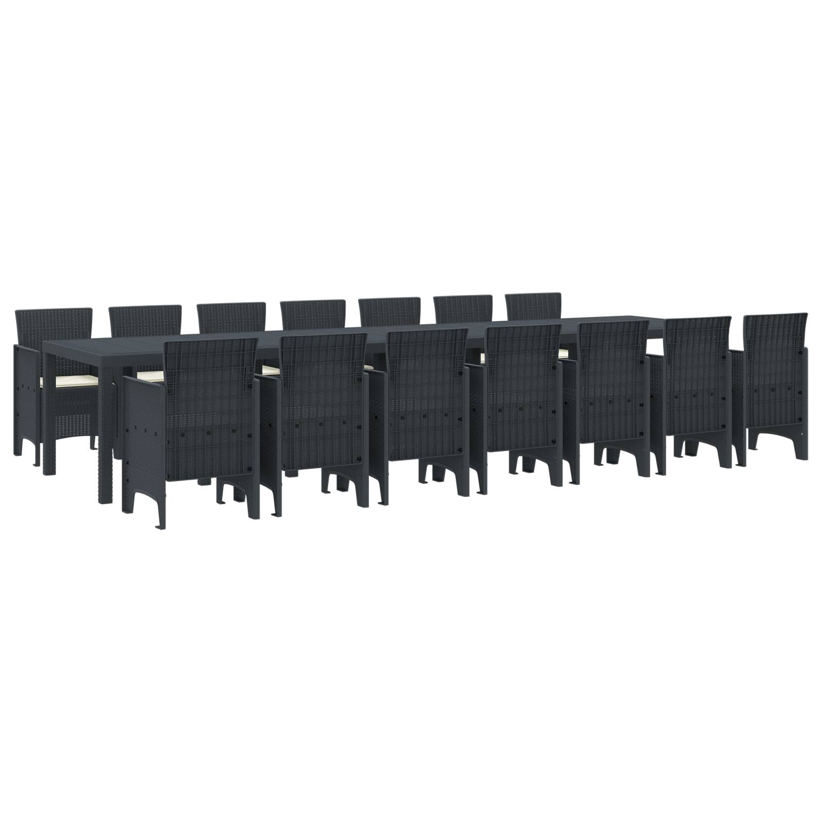 vidaXL 15-teiliges Garten Essset mit Kissen Anthrazit Poly Rattan