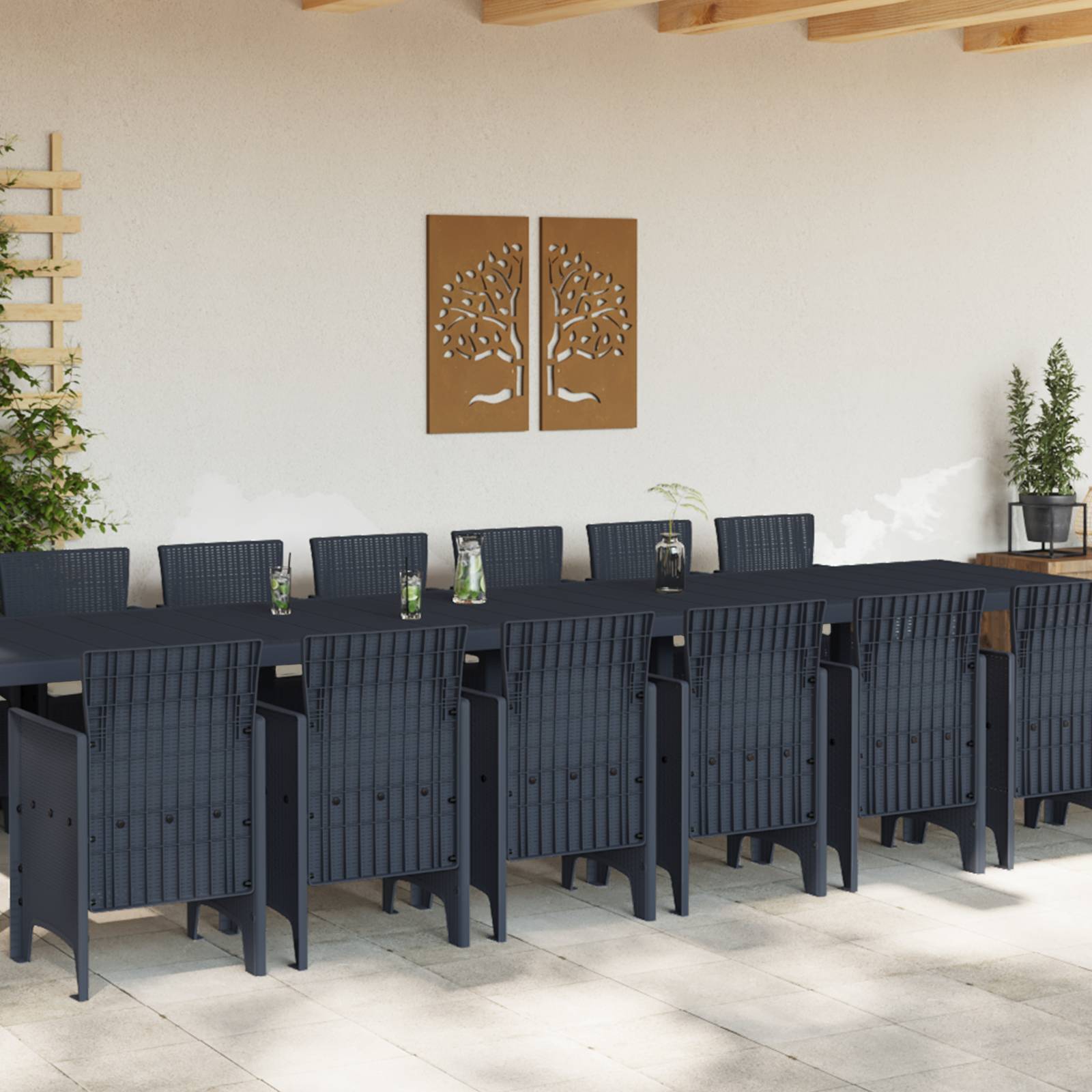 vidaXL 15-teiliges Garten Essset mit Kissen Anthrazit Poly Rattan