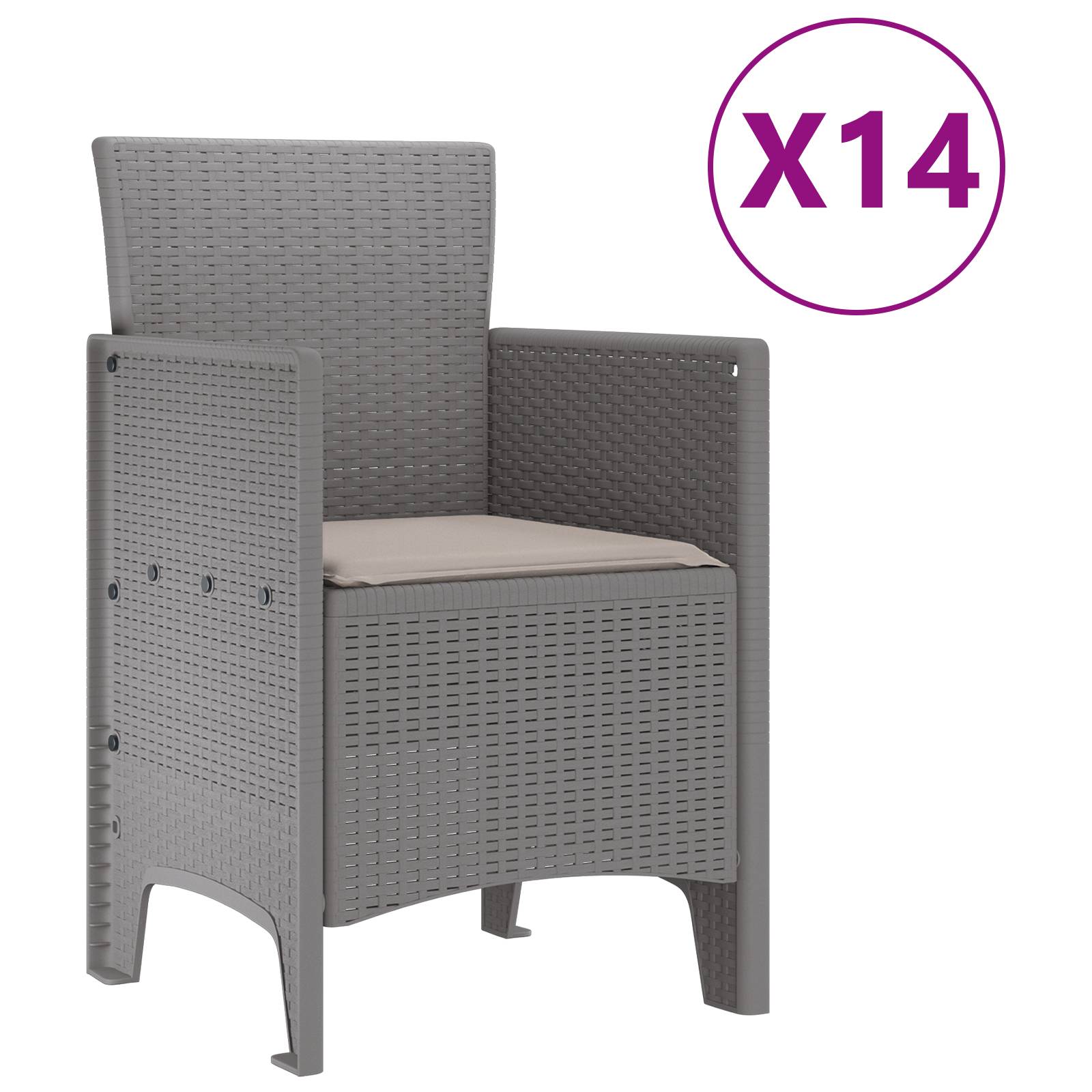 vidaXL 15-teiliges Garten Essset mit Kissen Hellgrau Poly-Rattan