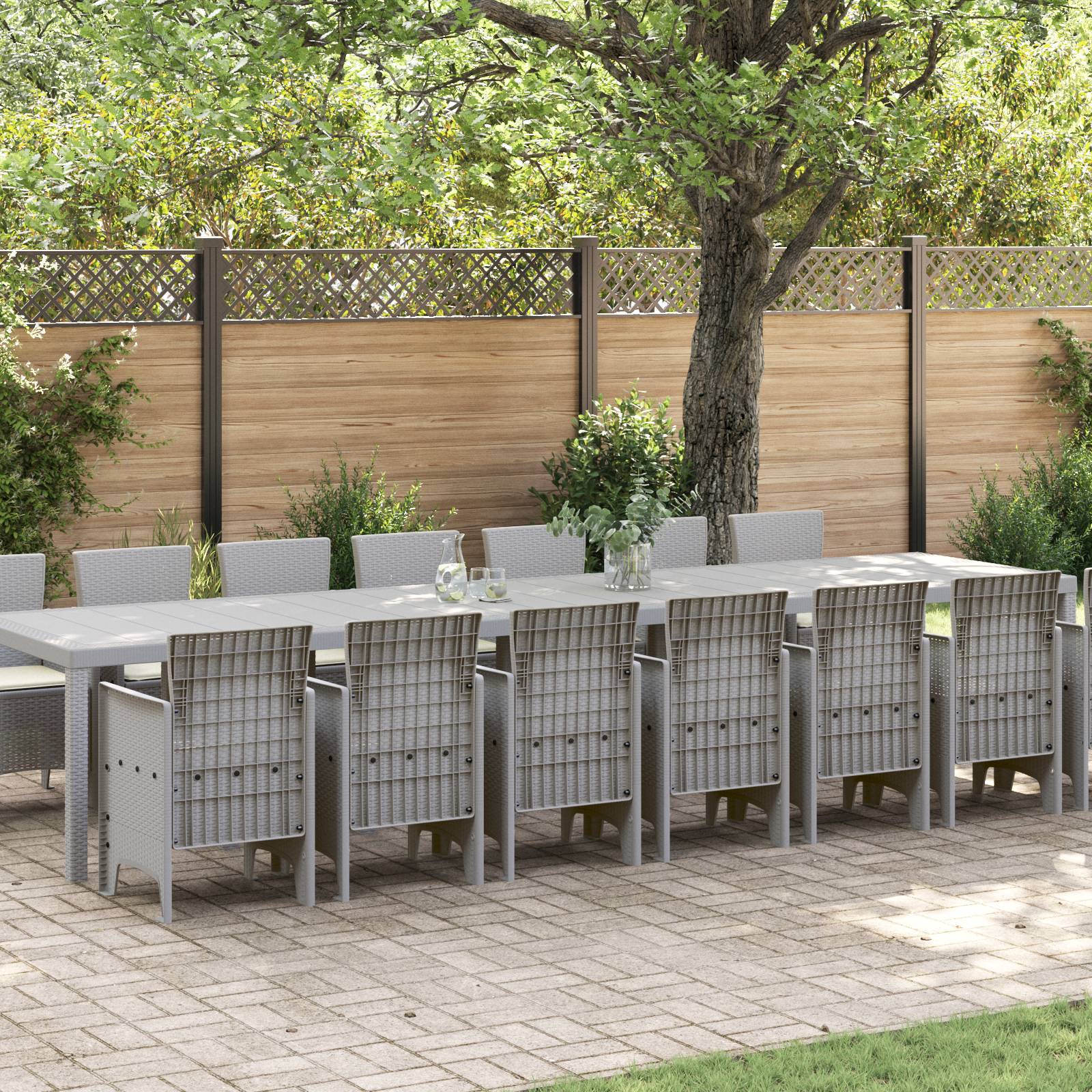 vidaXL 15-teiliges Garten Essset mit Kissen Hellgrau Poly Rattan