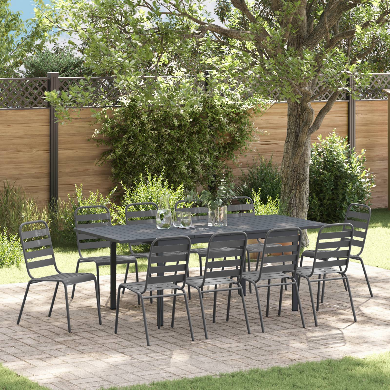 vidaXL 11-teiliges Garten-Dining-Set Anthrazit Stahl