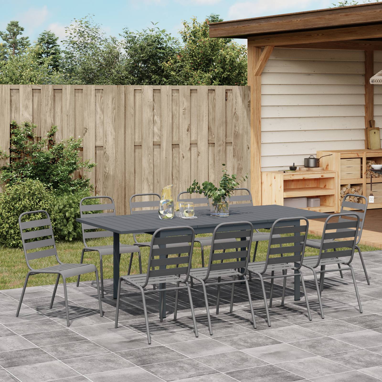 vidaXL 11-teiliges Garten-Dining-Set Anthrazit Stahl