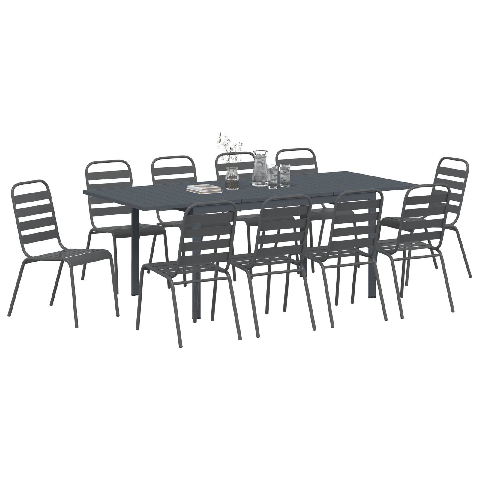 vidaXL 11-teiliges Garten-Dining-Set Anthrazit Stahl