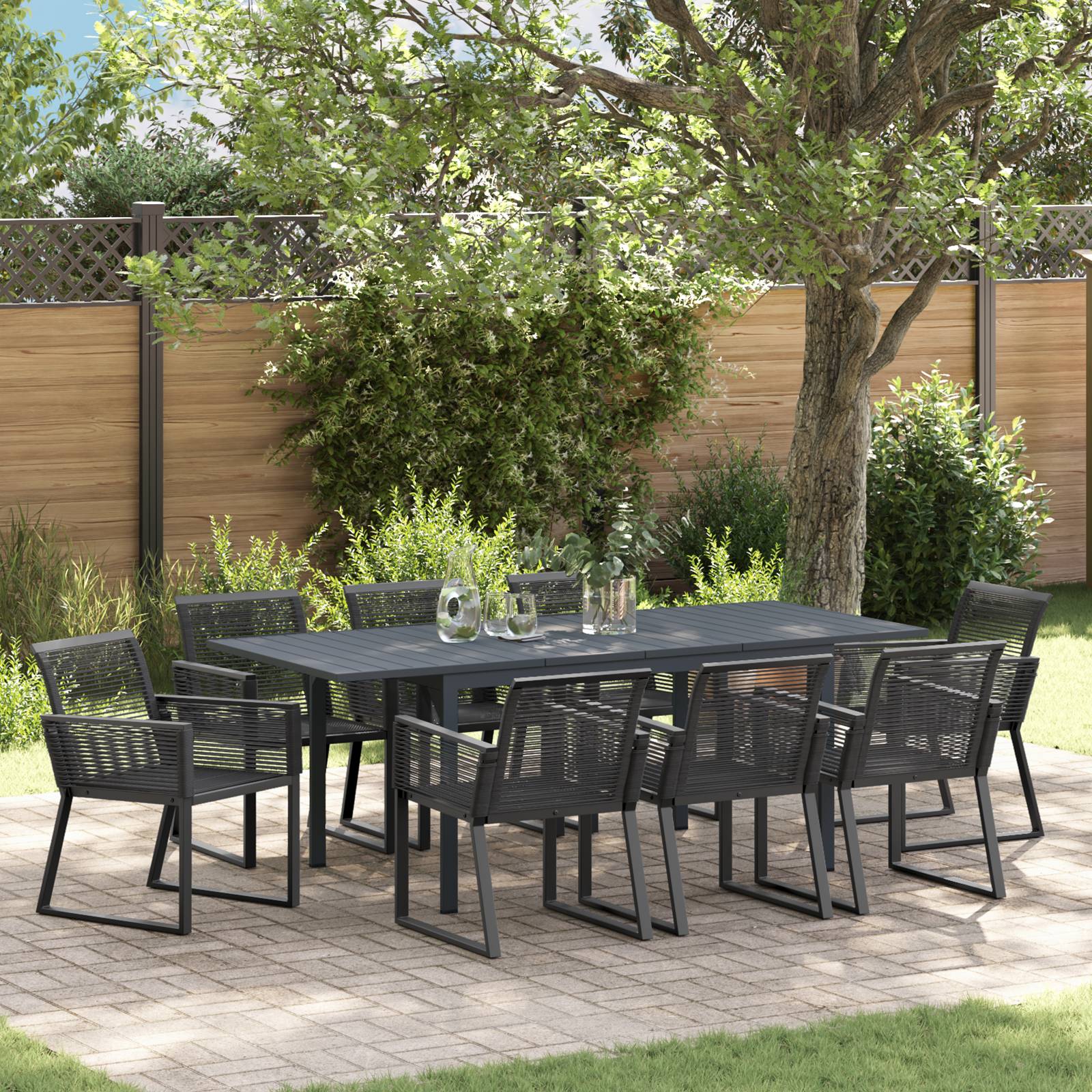 vidaXL 9-teiliges Garten Esszimmer Set Schwarz Poly Rattan