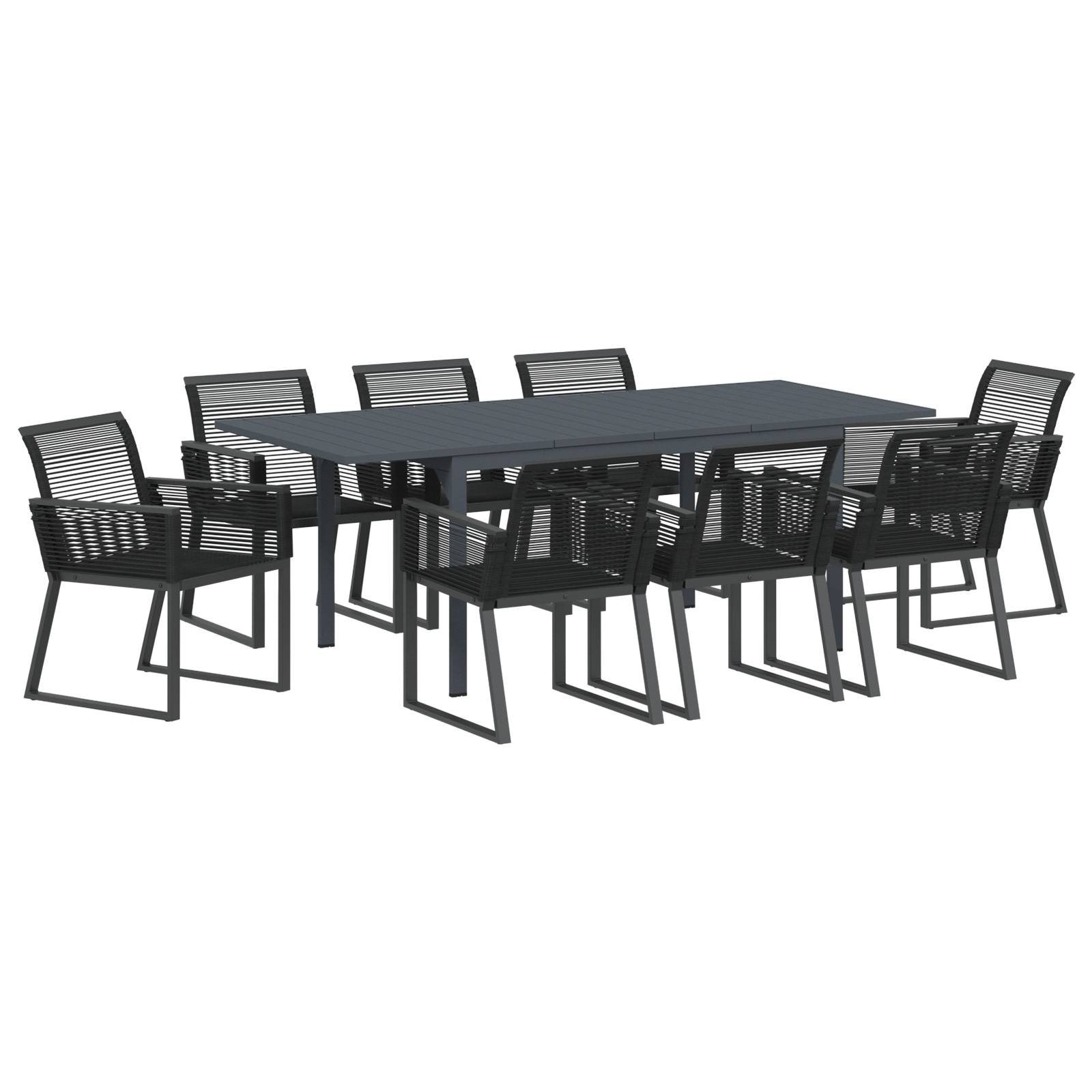 vidaXL 9-teiliges Garten Esszimmer Set Schwarz Poly Rattan