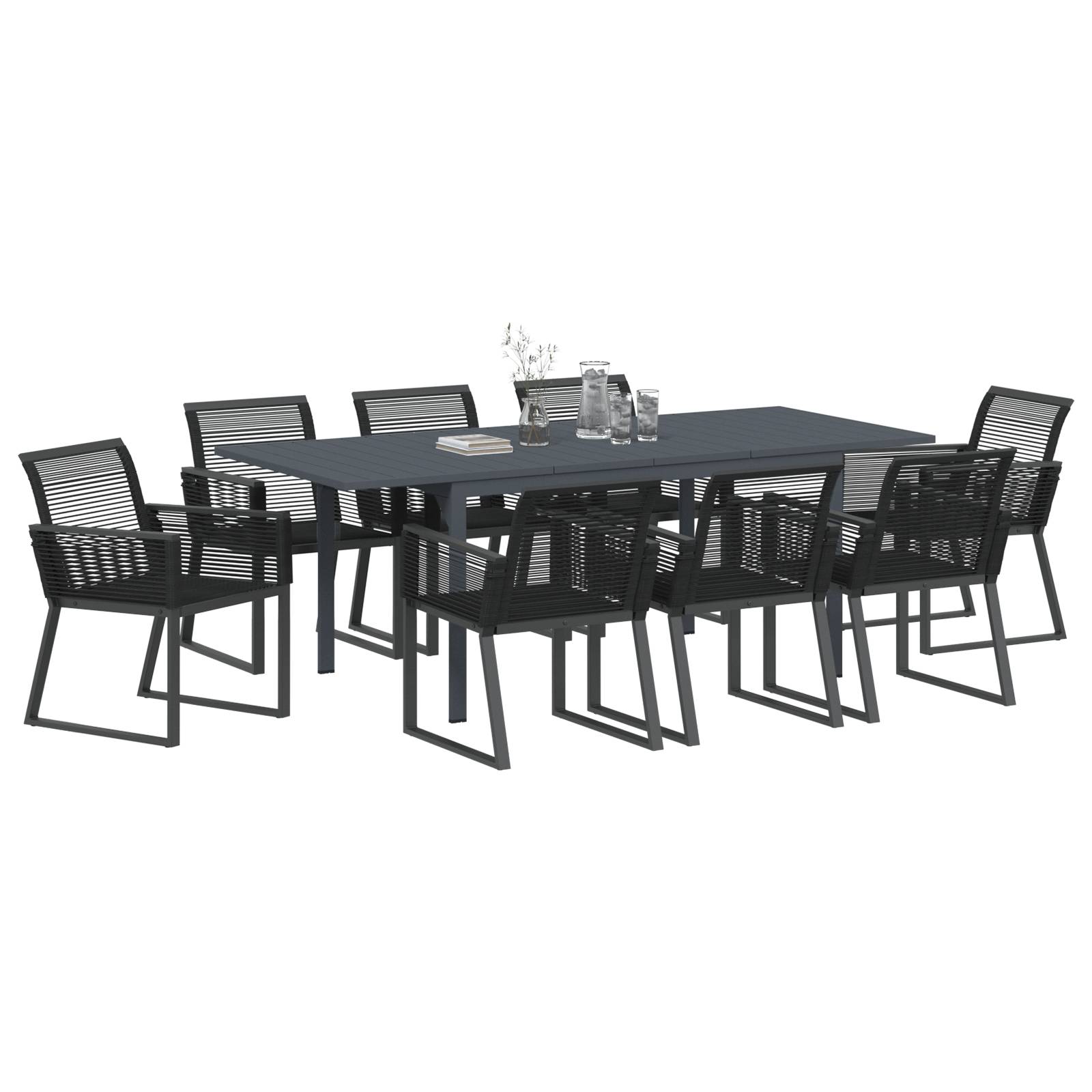 vidaXL 9-teiliges Garten Esszimmer Set Schwarz Poly Rattan