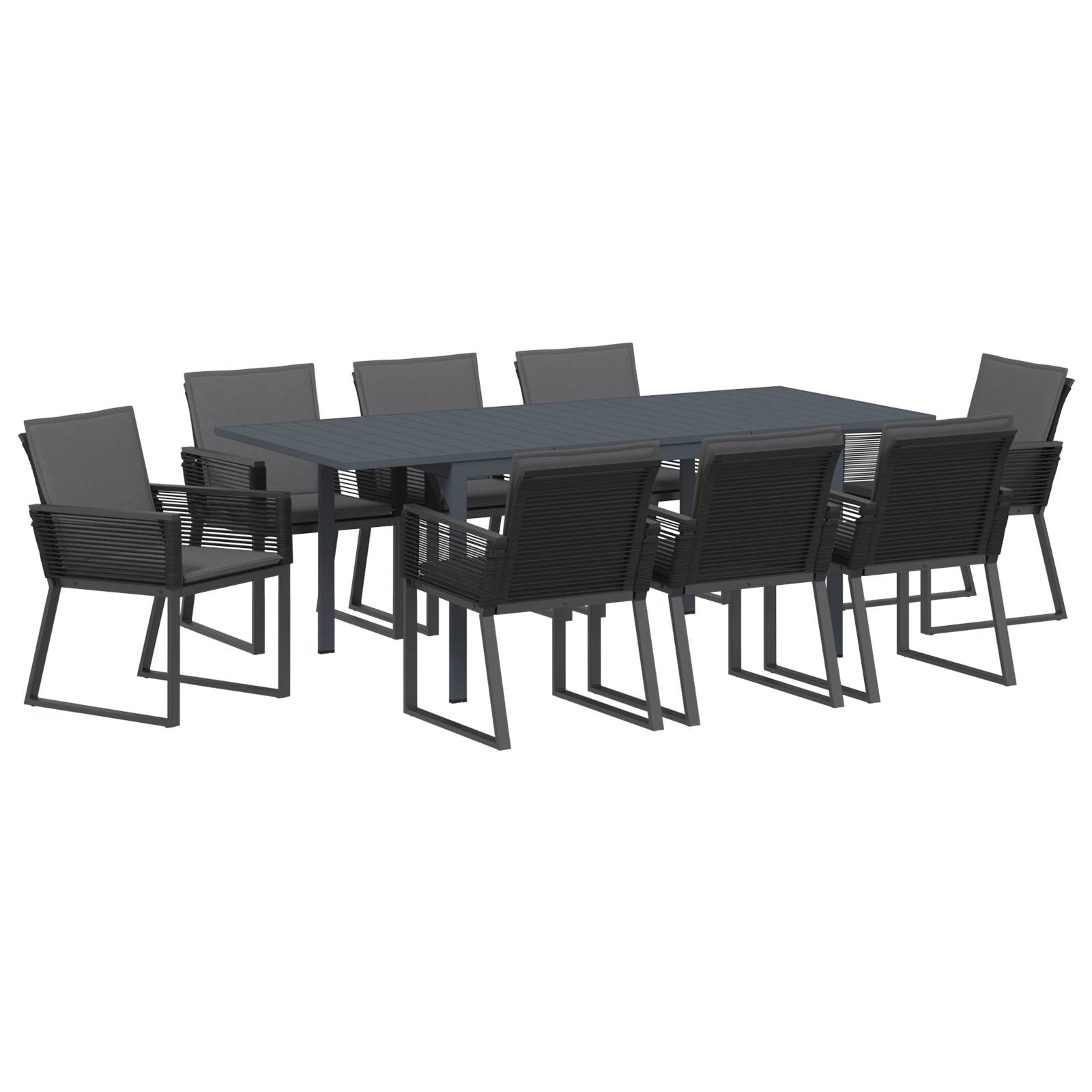 vidaXL 9-teiliges Garten-Essset mit Polstern Schwarz Poly Rattan