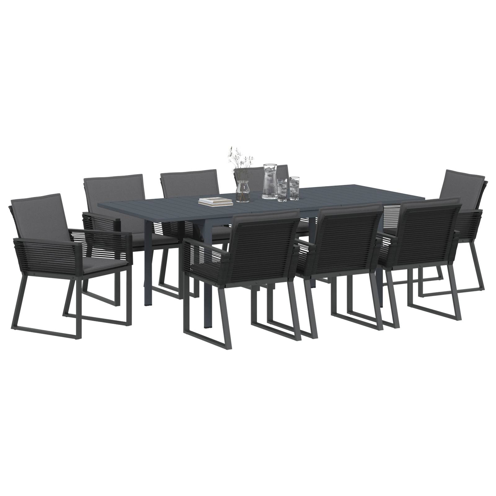 vidaXL 9-teiliges Garten-Essset mit Polstern Schwarz Poly Rattan