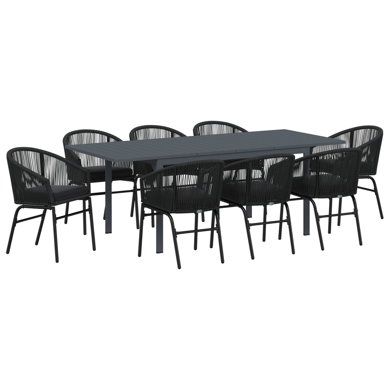 vidaXL 10-teiliges Garten-Essset mit Kissen aus schwarzem Poly-Rattan