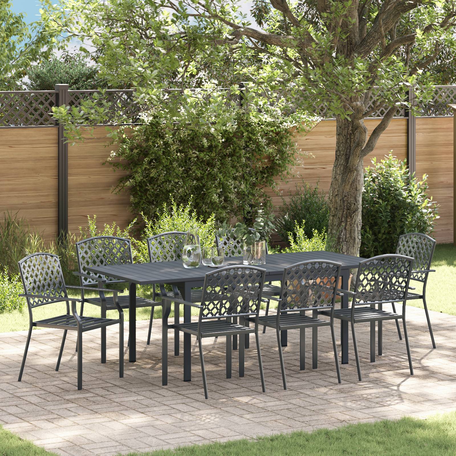 vidaXL 9-teiliges Gartenmöbel Set Anthrazit Stahl
