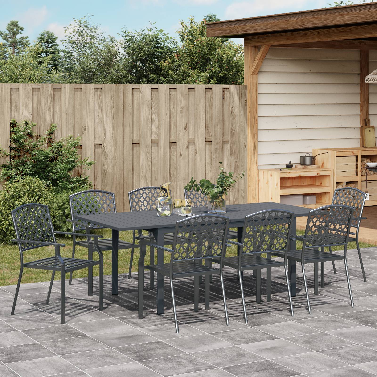 vidaXL 9-teiliges Gartenmöbel Set Anthrazit Stahl