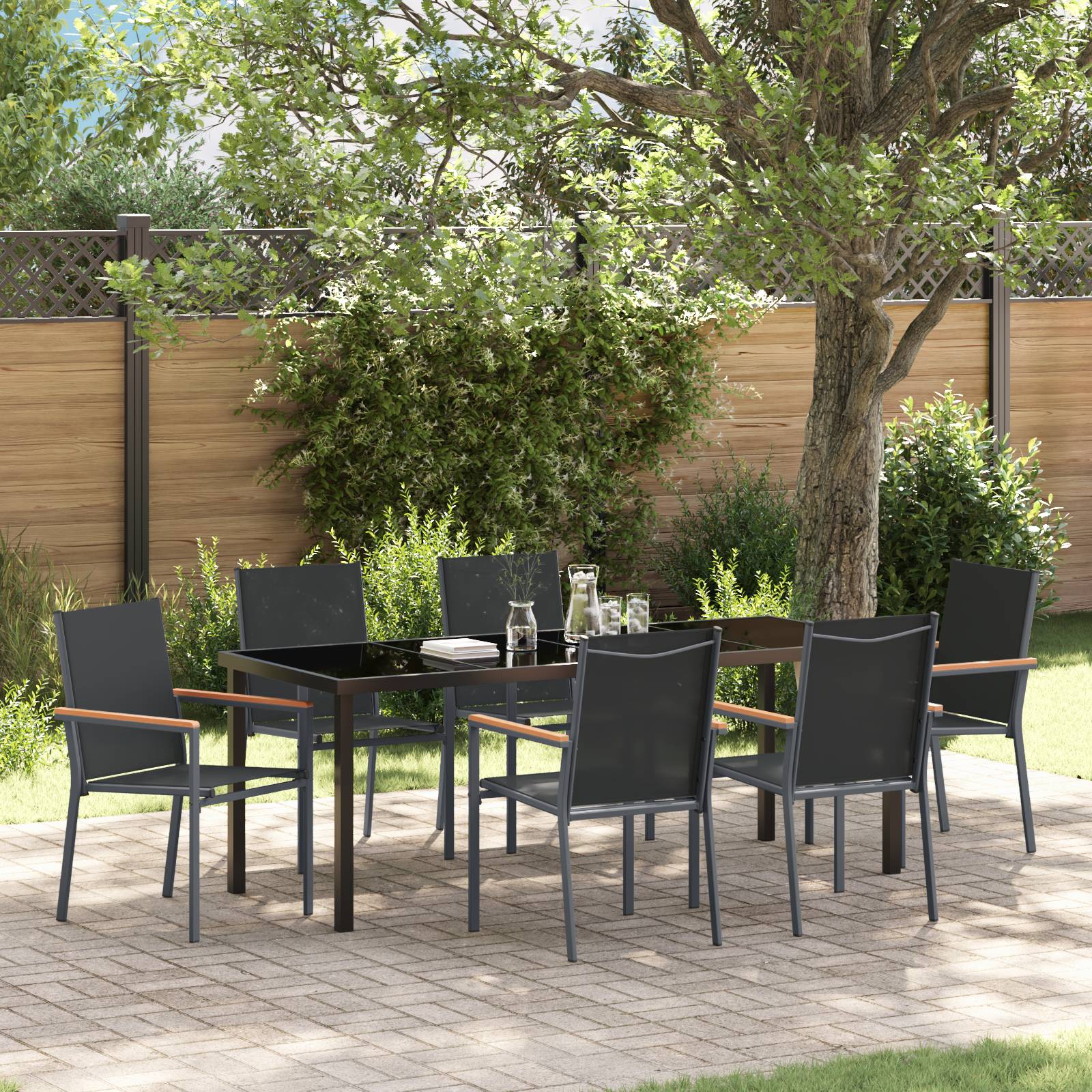 vidaXL 7-teiliges Gartentischset Schwarz Textilene und Stahl
