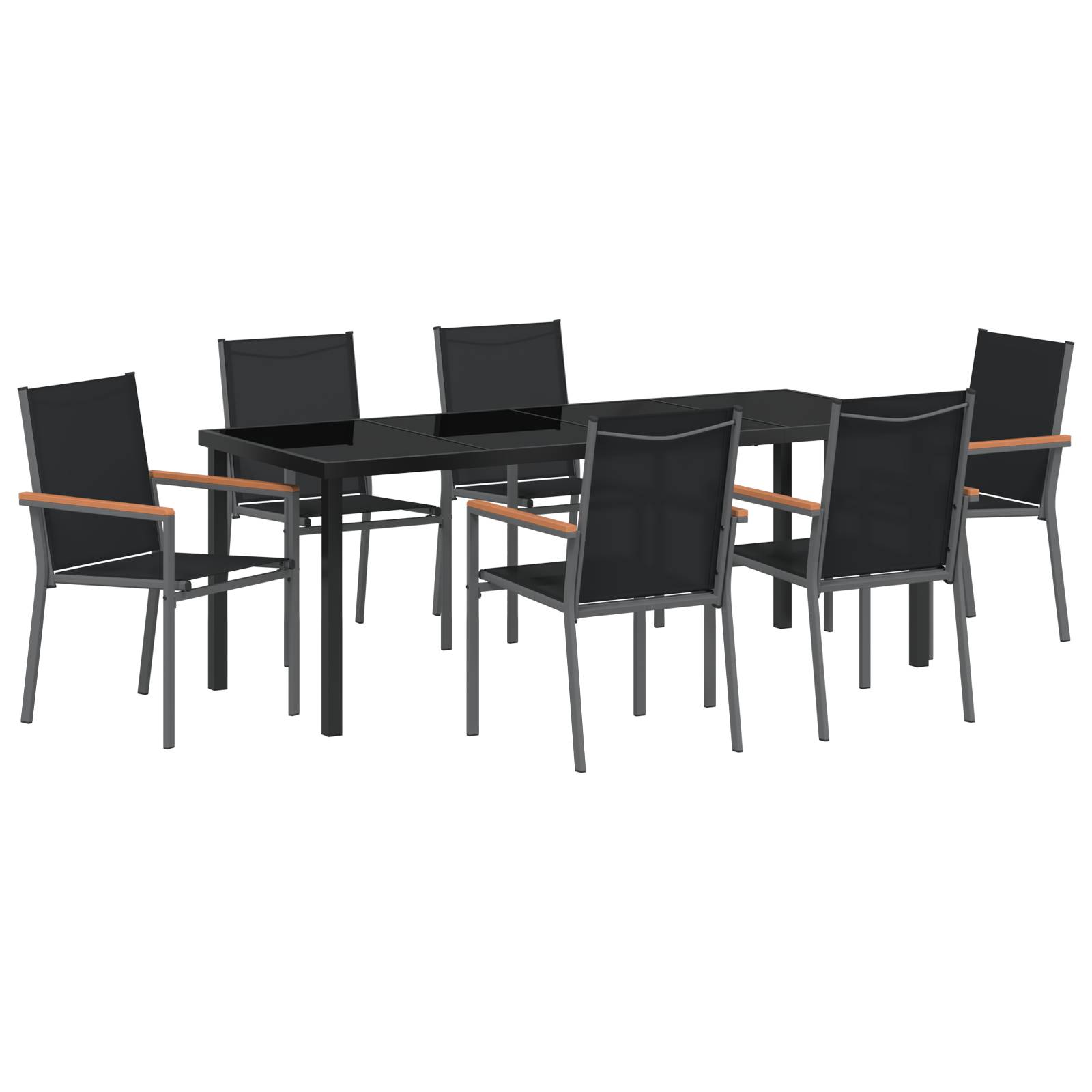 vidaXL 7-teiliges Gartentischset Schwarz Textilene und Stahl