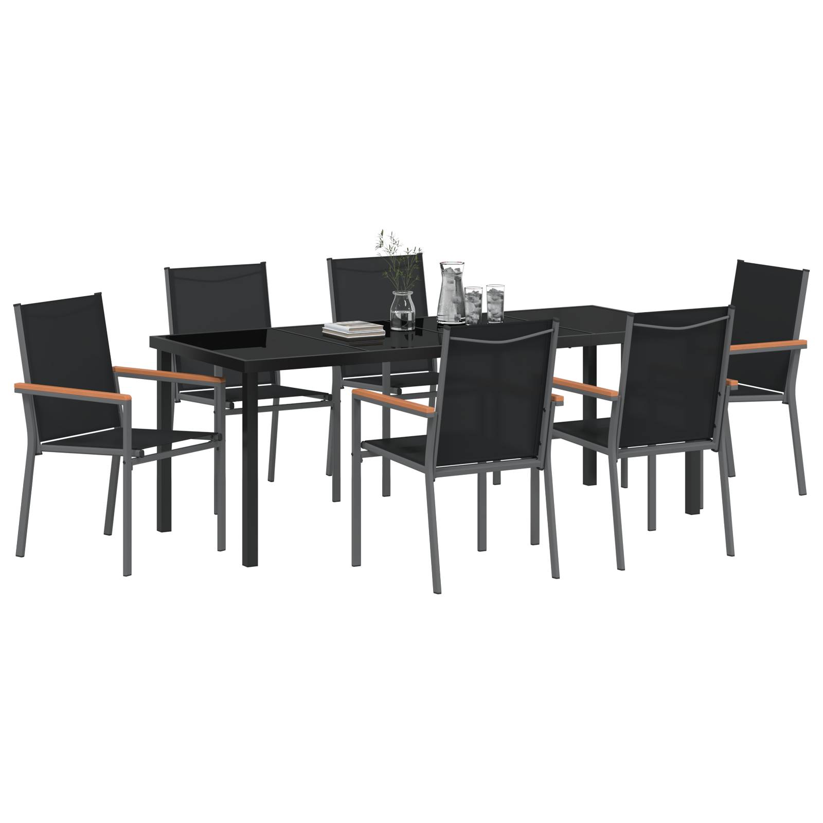 vidaXL 7-teiliges Gartentischset Schwarz Textilene und Stahl