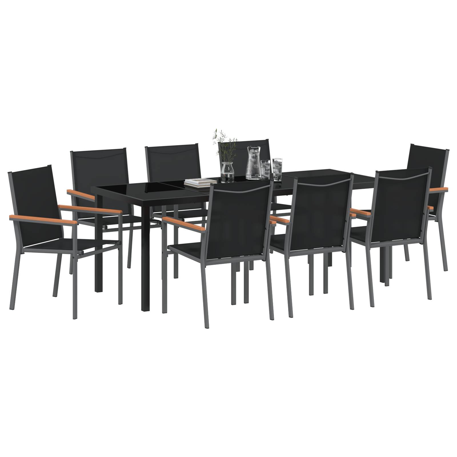 vidaXL 9-teilige Gartentischset aus schwarzem Textilene und Stahl