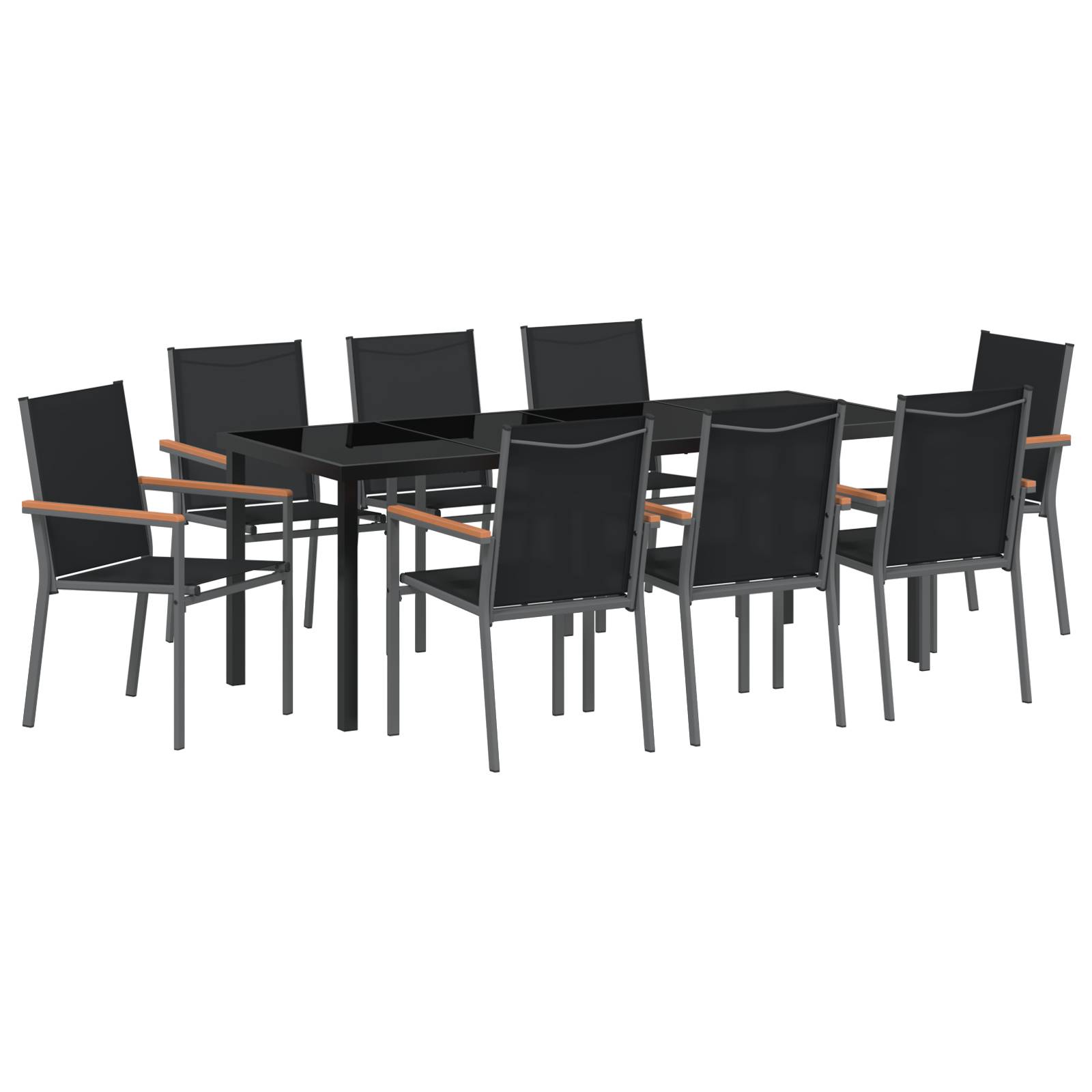 vidaXL 9-teilige Gartentischset aus schwarzem Textilene und Stahl