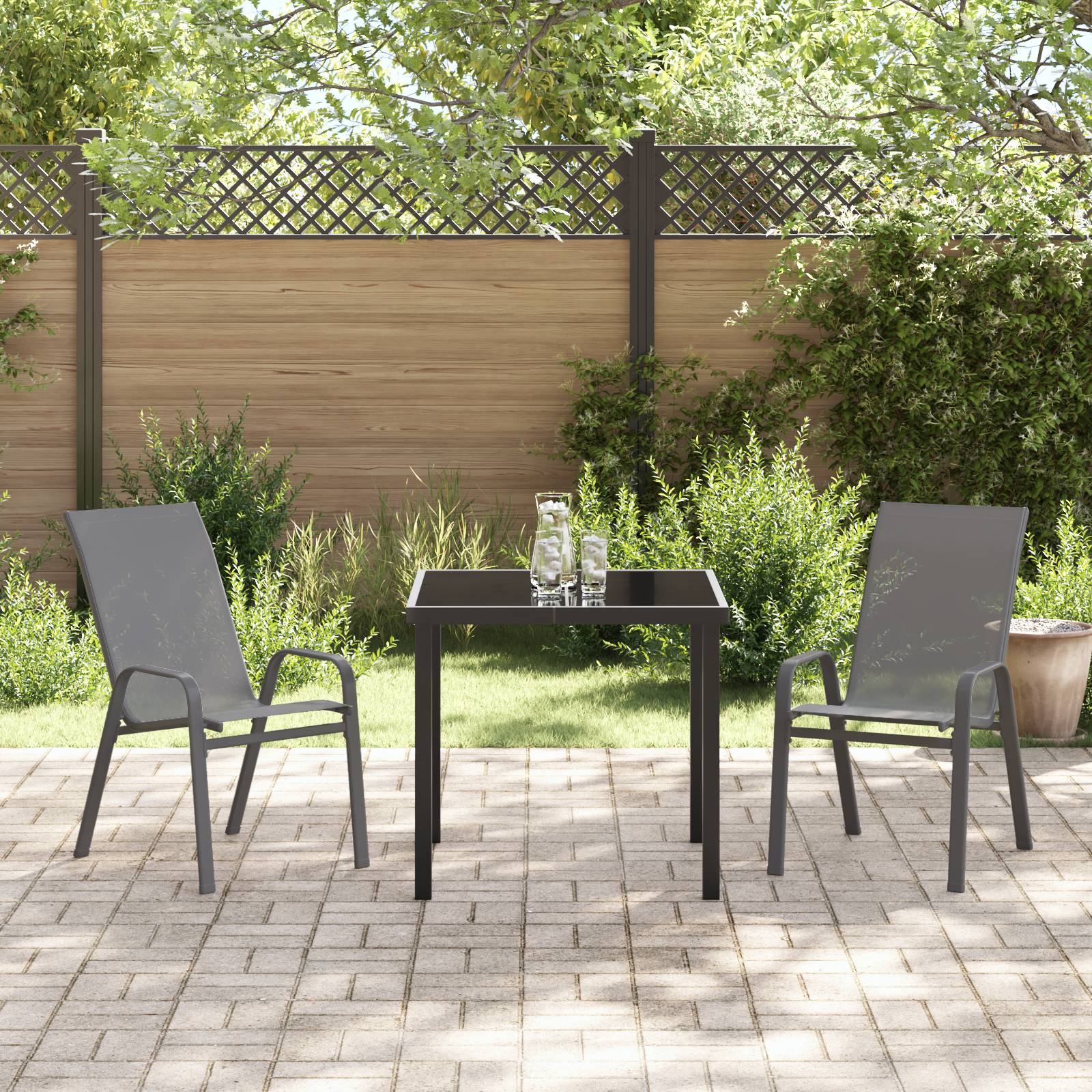 vidaXL 3-teiliges Garten Essset Grau Textil und Stahl