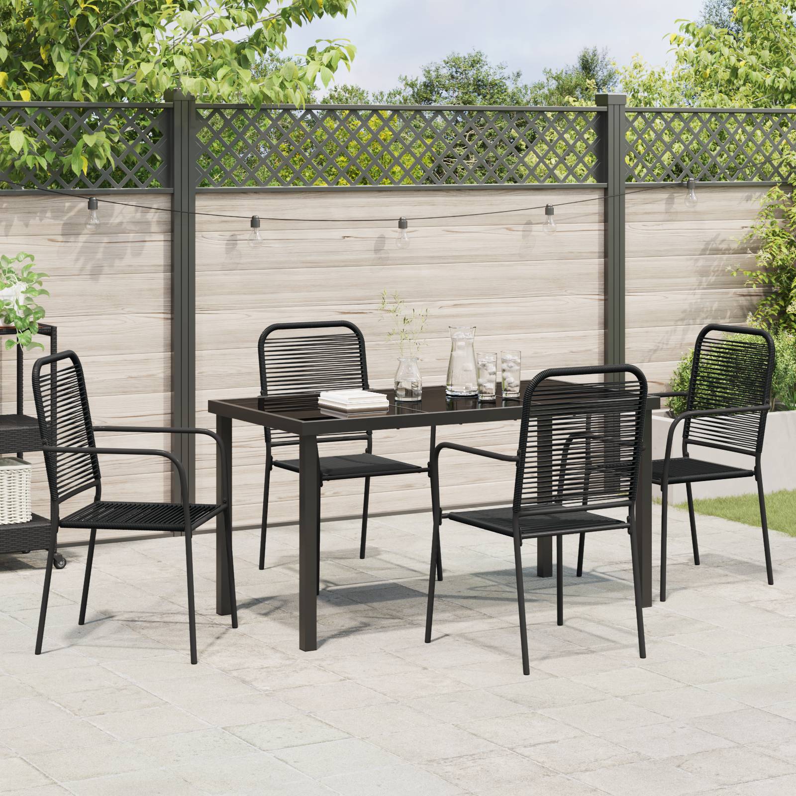 vidaXL 5-teiliges Garten Essset Schwarz Baumwollseil und Stahl