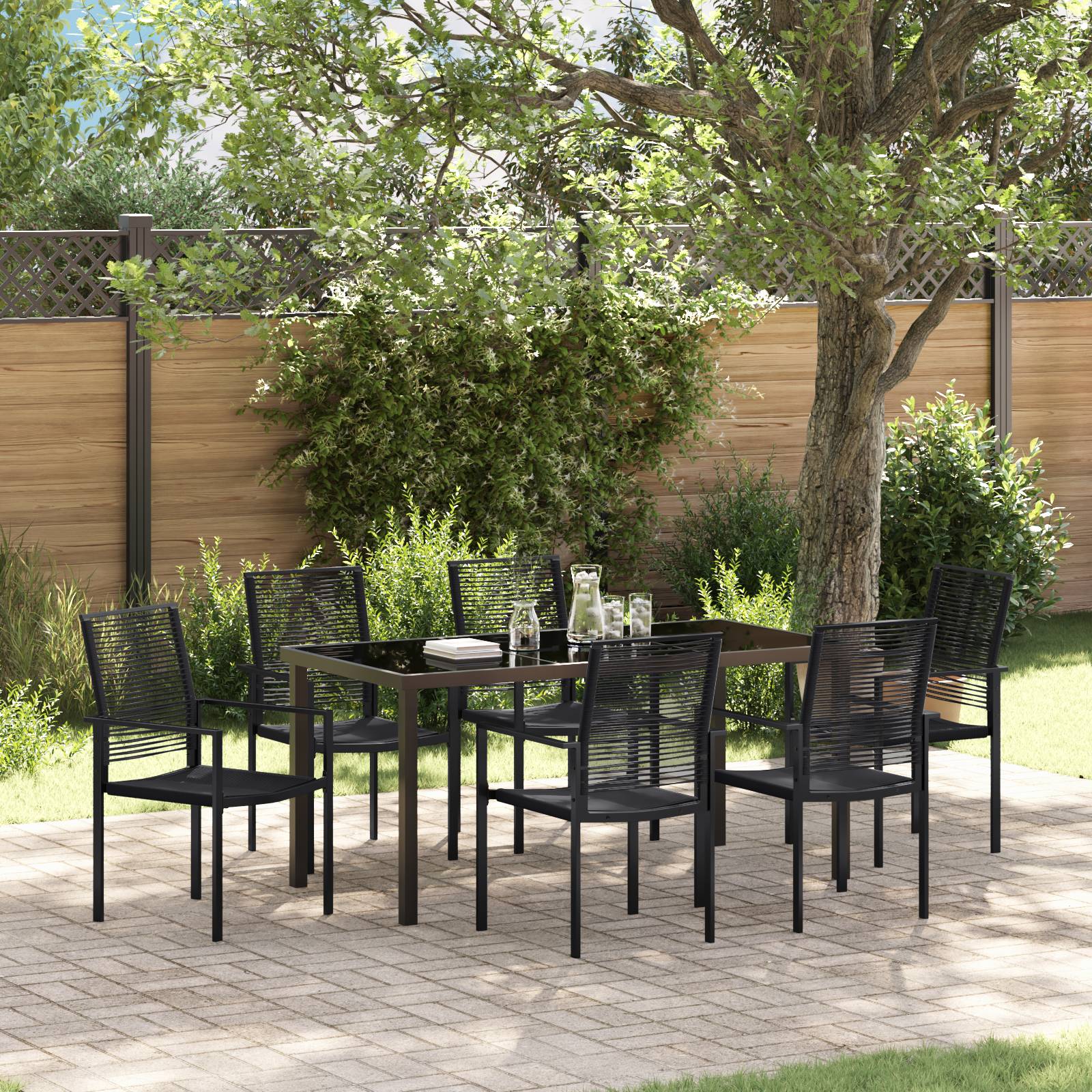 vidaXL 7-tlg. Garten-Essgruppe Schwarz PVC-Rattan