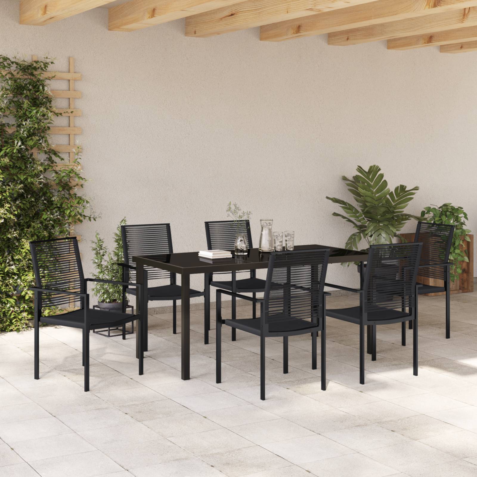 vidaXL 7-tlg. Garten-Essgruppe Schwarz PVC-Rattan