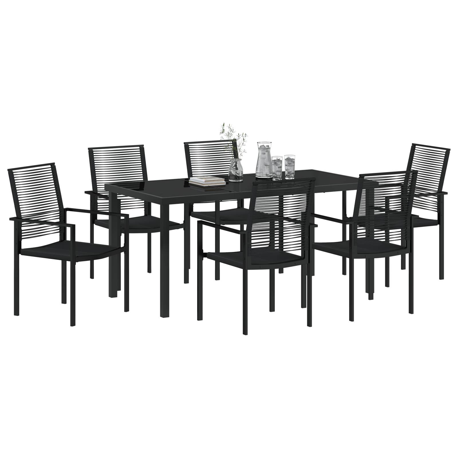 vidaXL 7-tlg. Garten-Essgruppe Schwarz PVC-Rattan