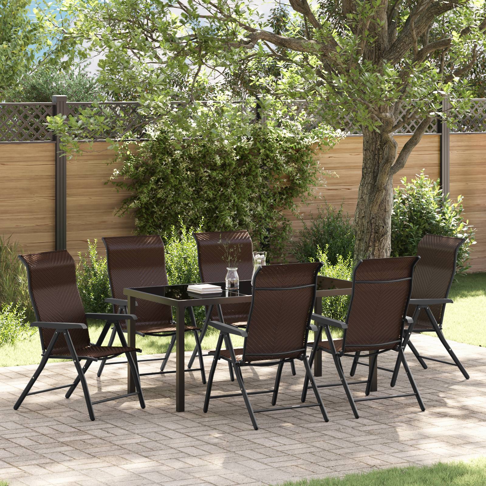 vidaXL 7-teiliges Garten-Esszimmer-Set Braun Poly-Rattan
