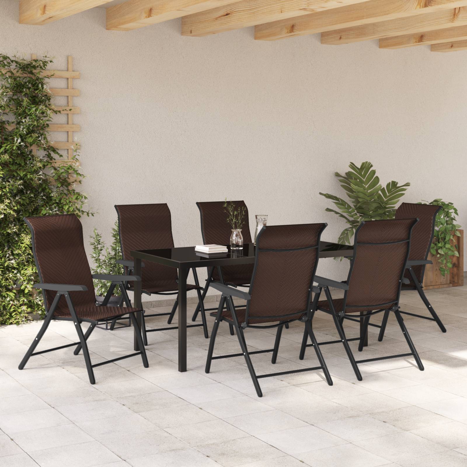 vidaXL 7-teiliges Garten-Esszimmer-Set Braun Poly-Rattan