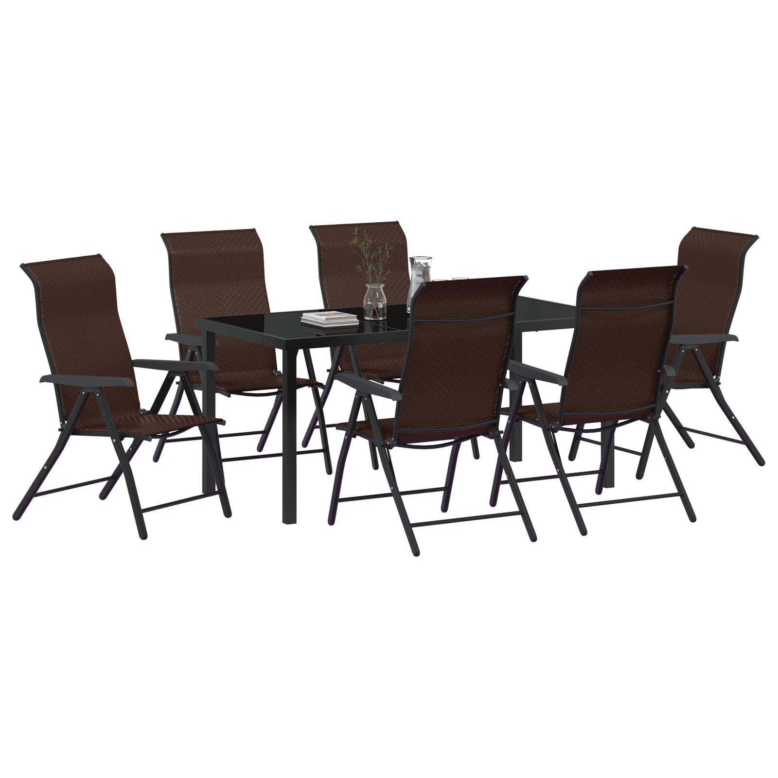 vidaXL 7-teiliges Garten-Esszimmer-Set Braun Poly-Rattan