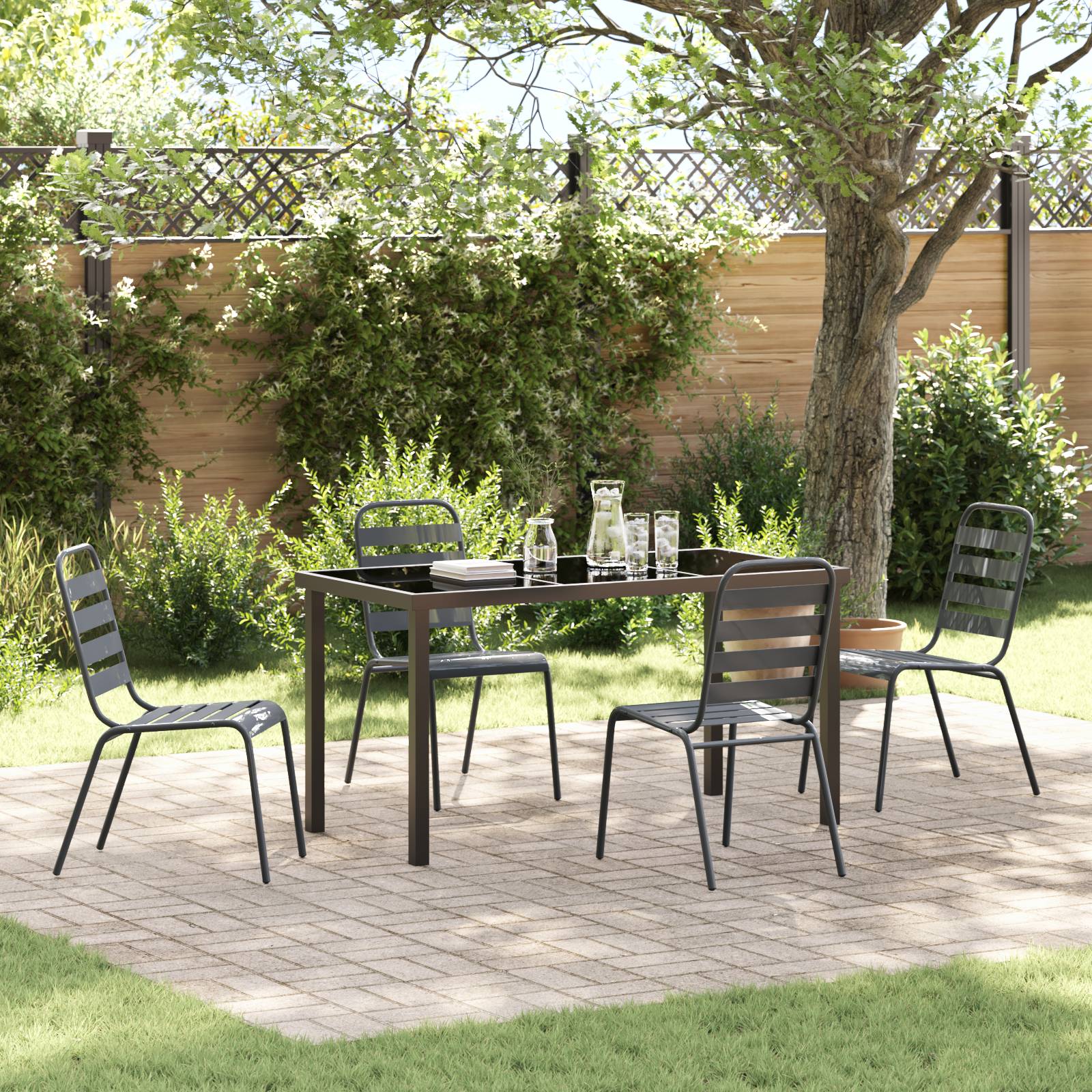 vidaXL 5-teiliges Garten-Essset Dunkelgrauer Stahl