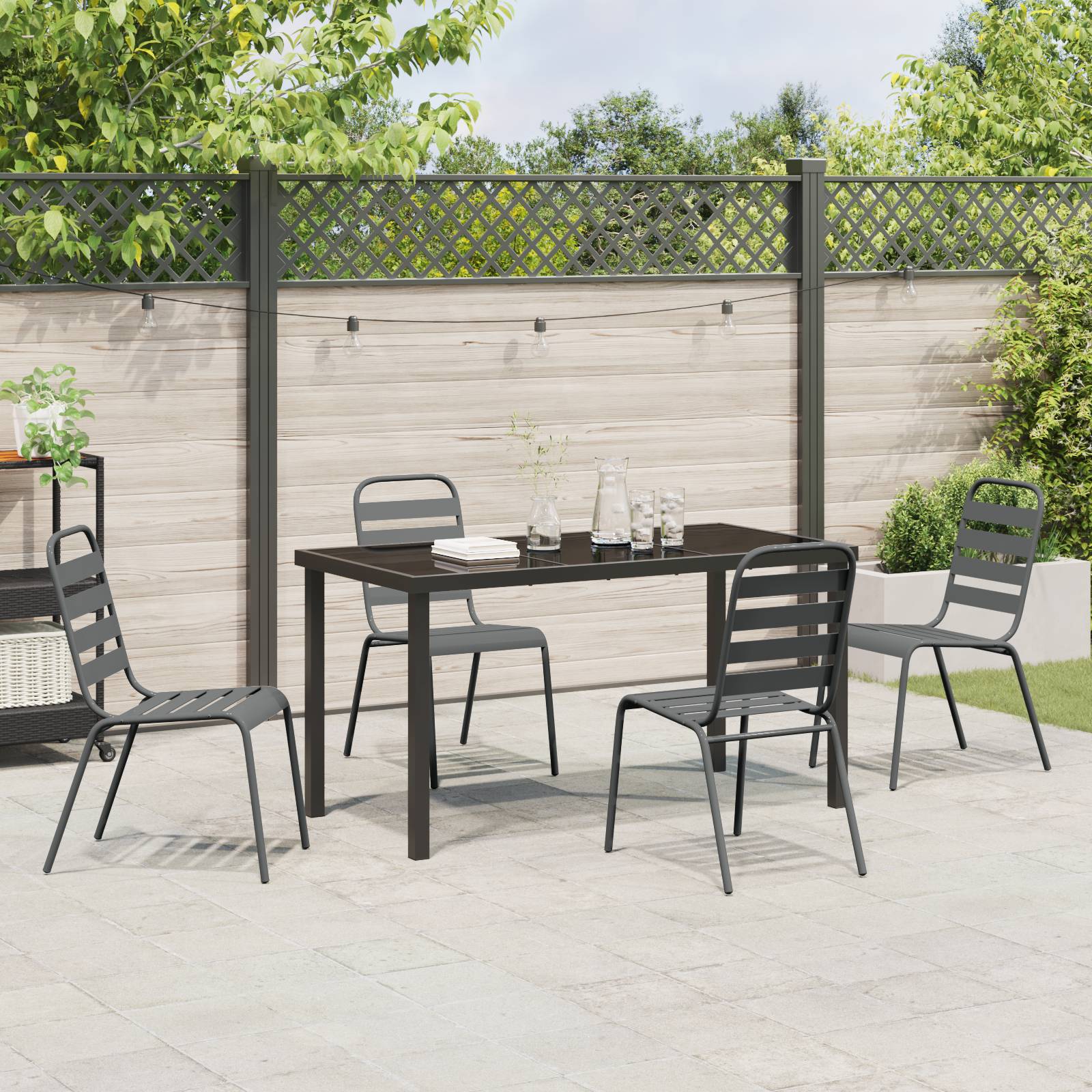 vidaXL 5-teiliges Garten-Essset Dunkelgrauer Stahl